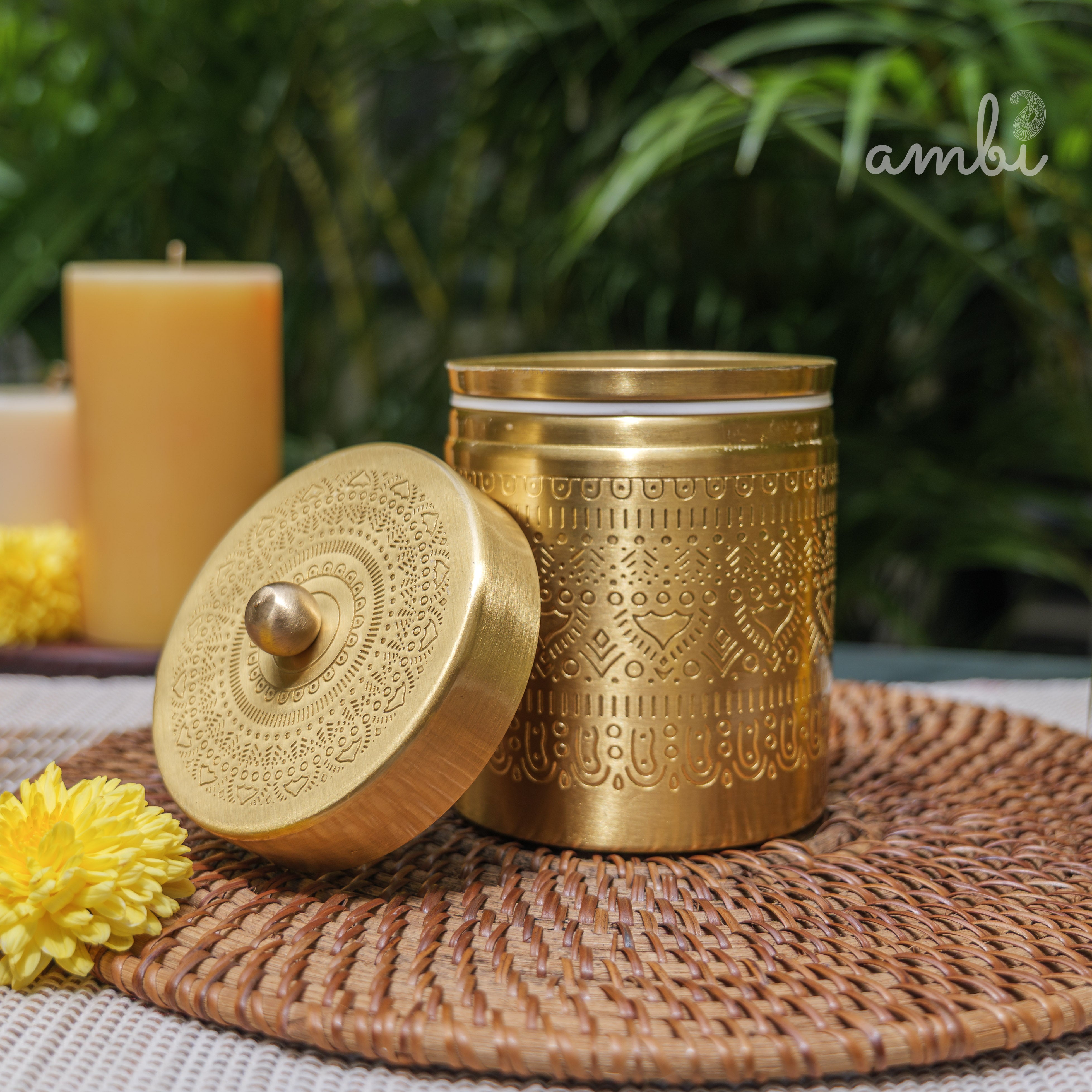 Ambi Pure Brass Elegant Etched Medium Storage Box