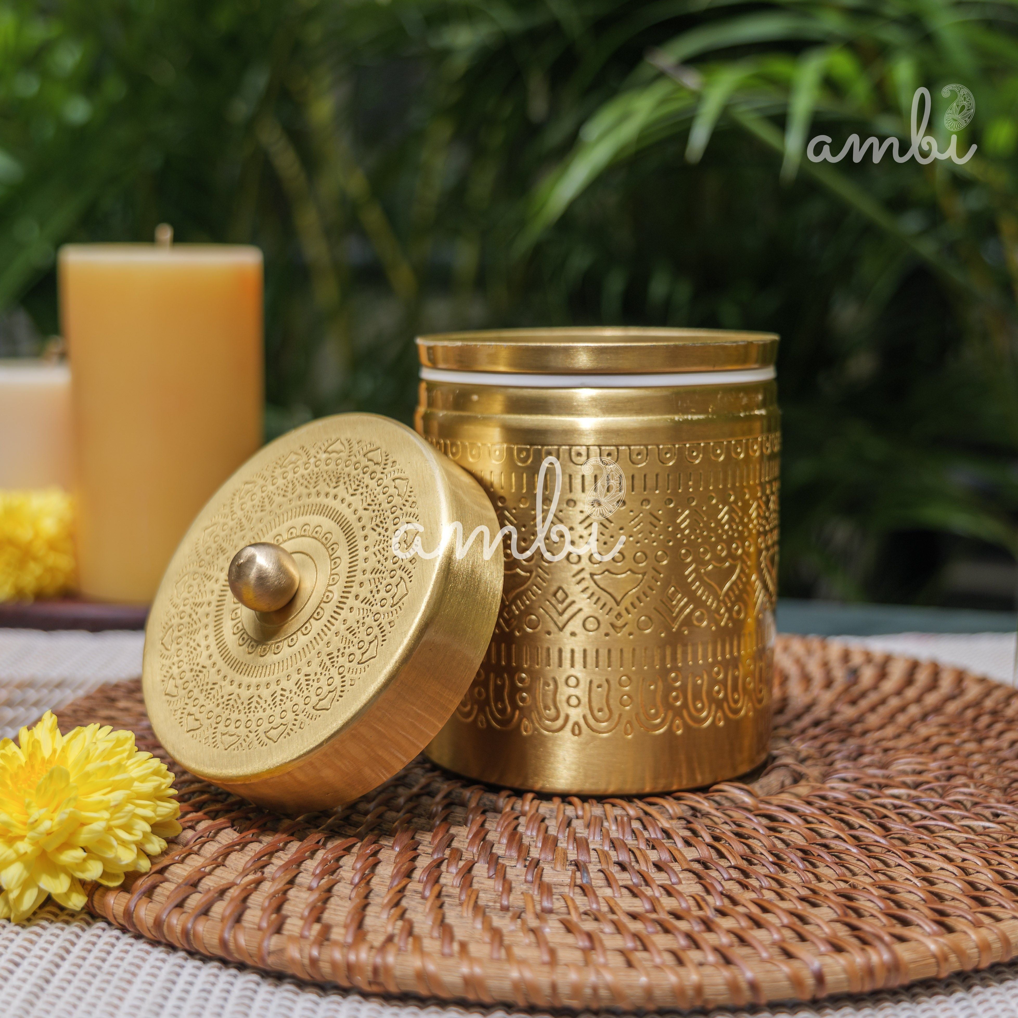 Ambi Pure Brass Elegant Etched Medium Storage Box