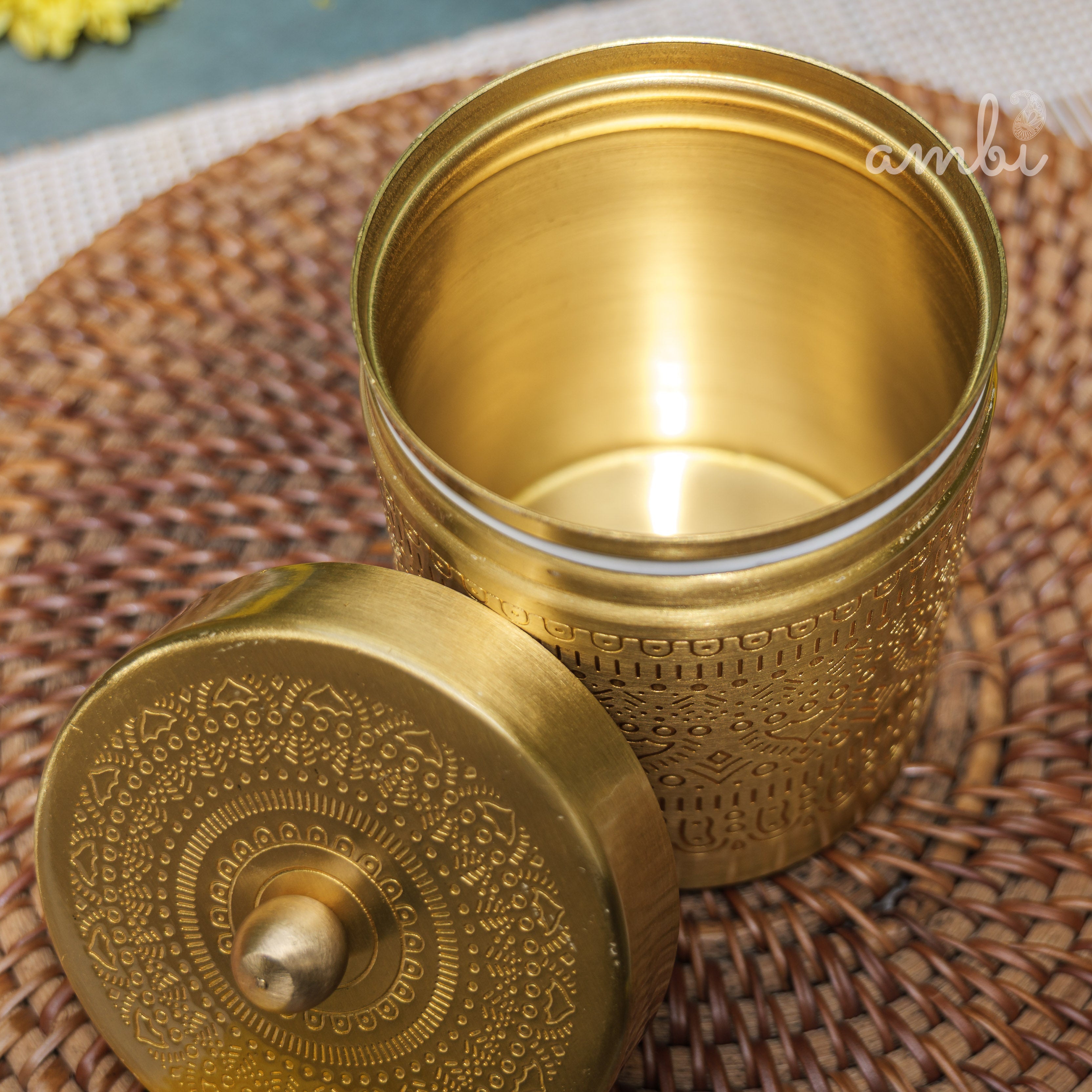 Ambi Pure Brass Elegant Etched Medium Storage Box