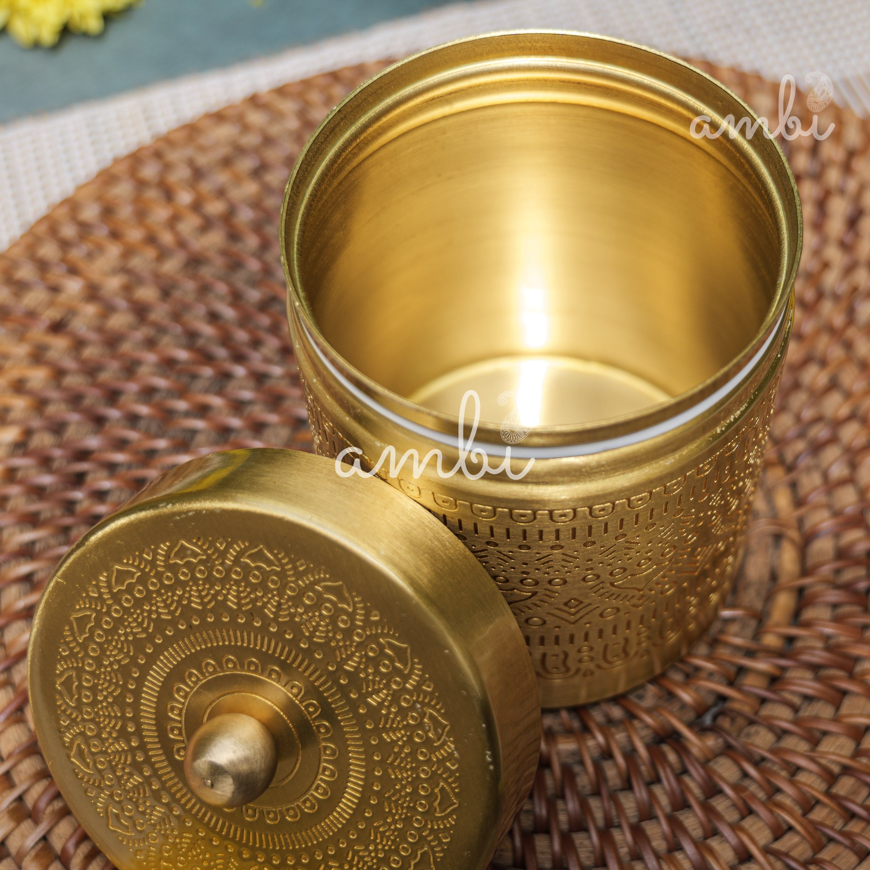 Ambi Pure Brass Elegant Etched Medium Storage Box