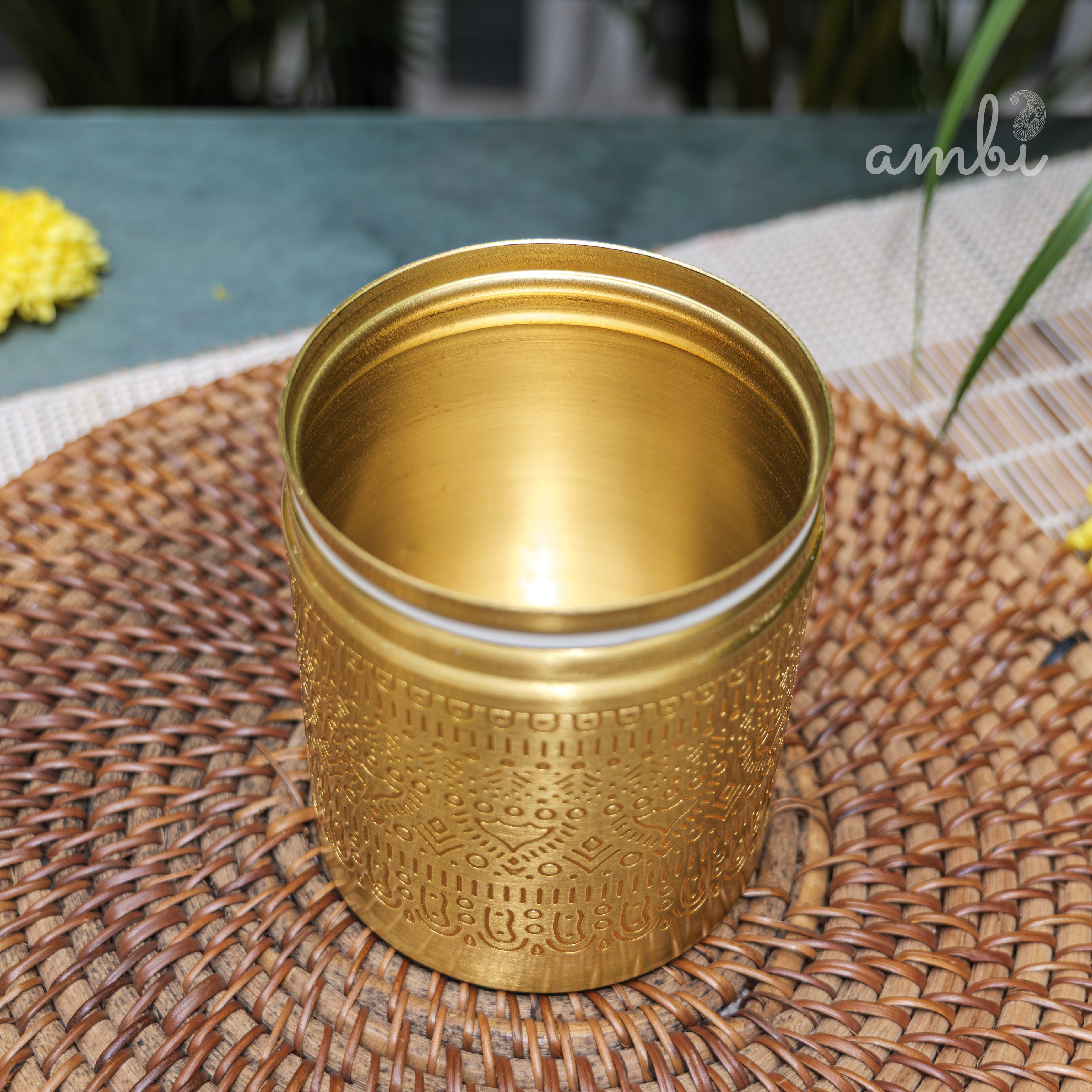 Ambi Pure Brass Elegant Etched Medium Storage Box