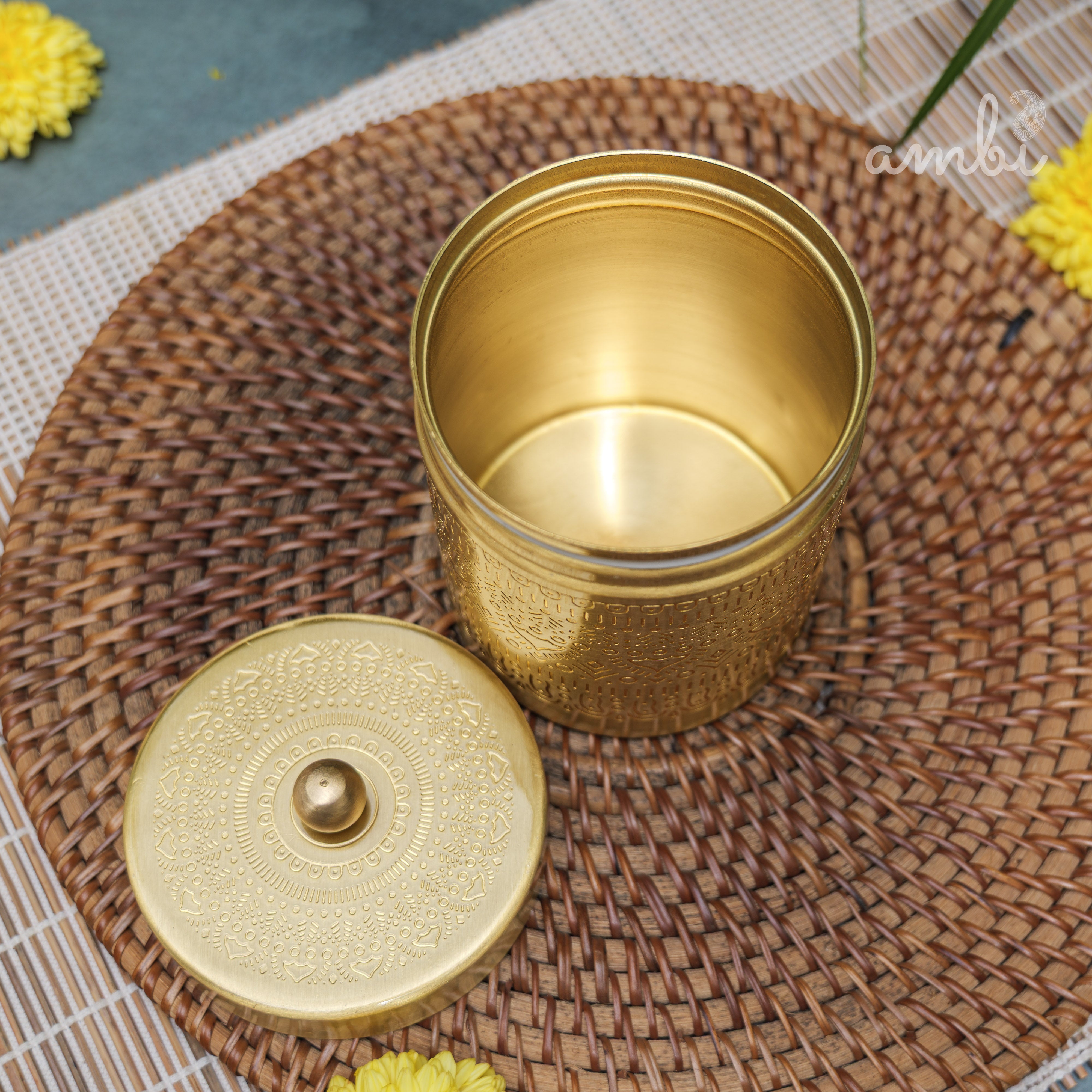 Ambi Pure Brass Elegant Etched Medium Storage Box