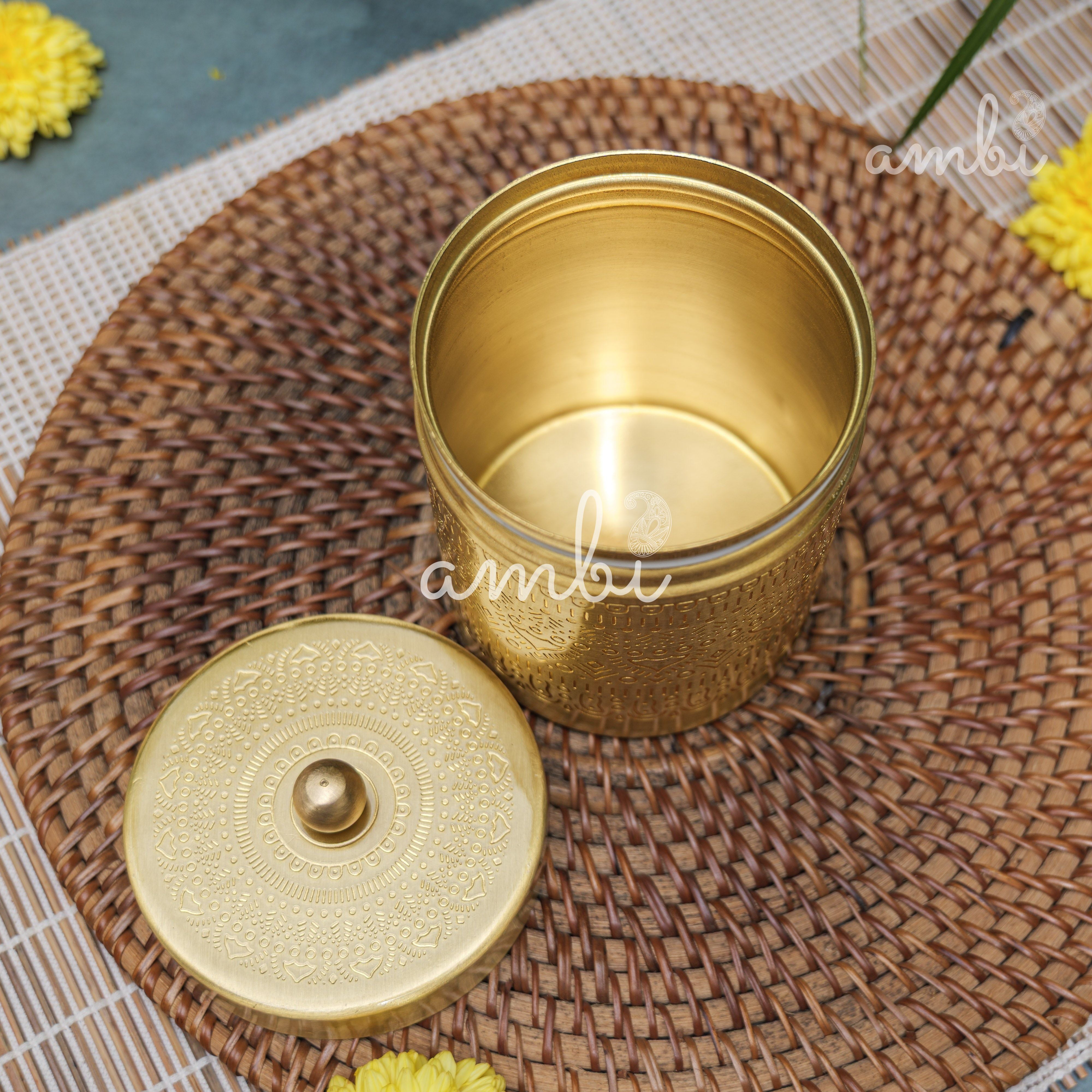 Ambi Pure Brass Elegant Etched Medium Storage Box