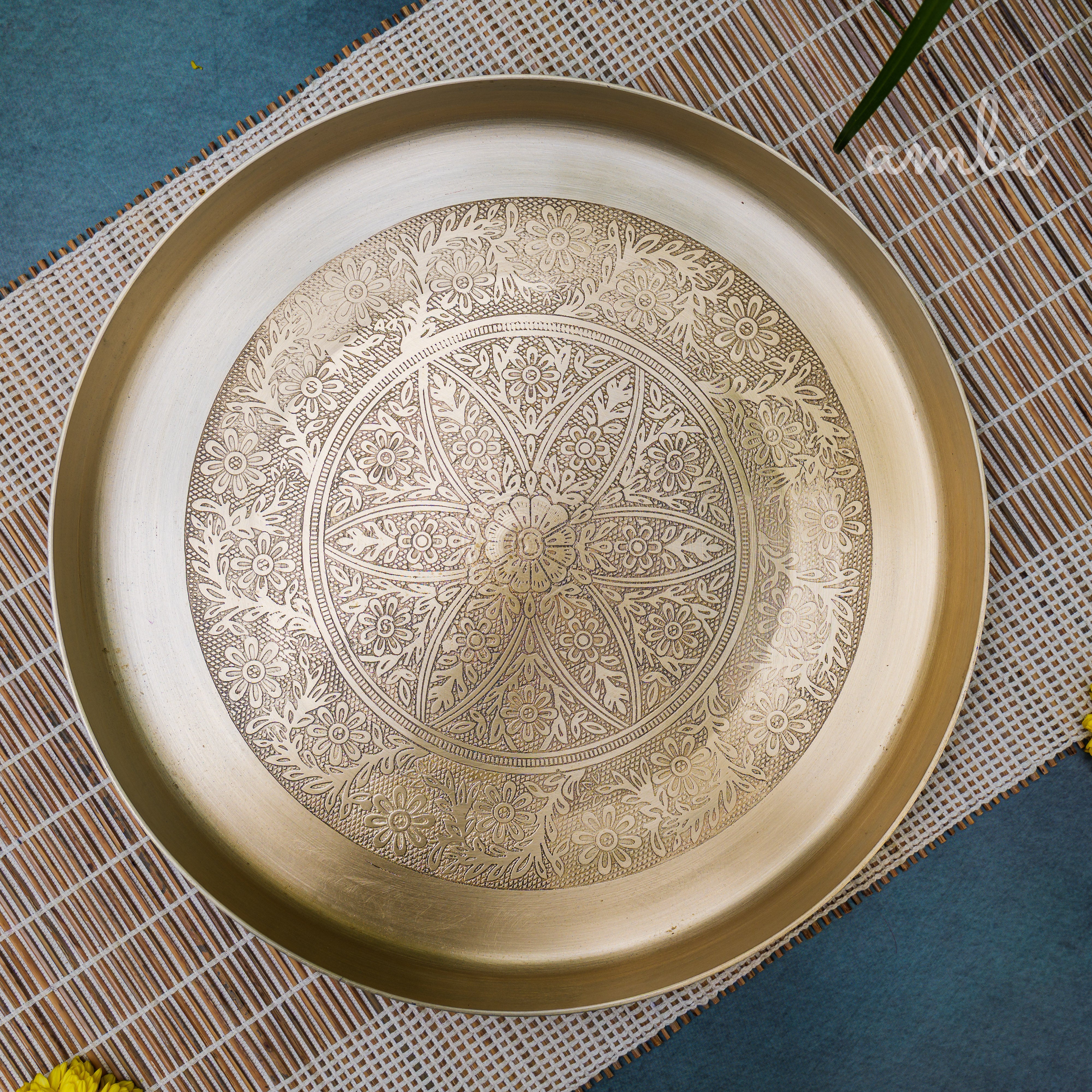Ambi Lead Free 100% Pure Kansa Mandala Etched Puja Thali / Round Platter