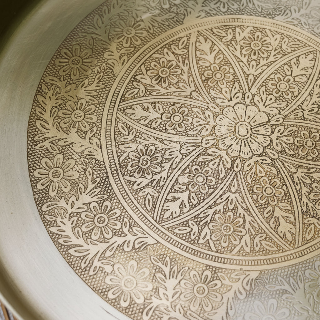Ambi Lead Free 100% Pure Kansa Mandala Etched Puja Thali / Round Platter - 11 Inch