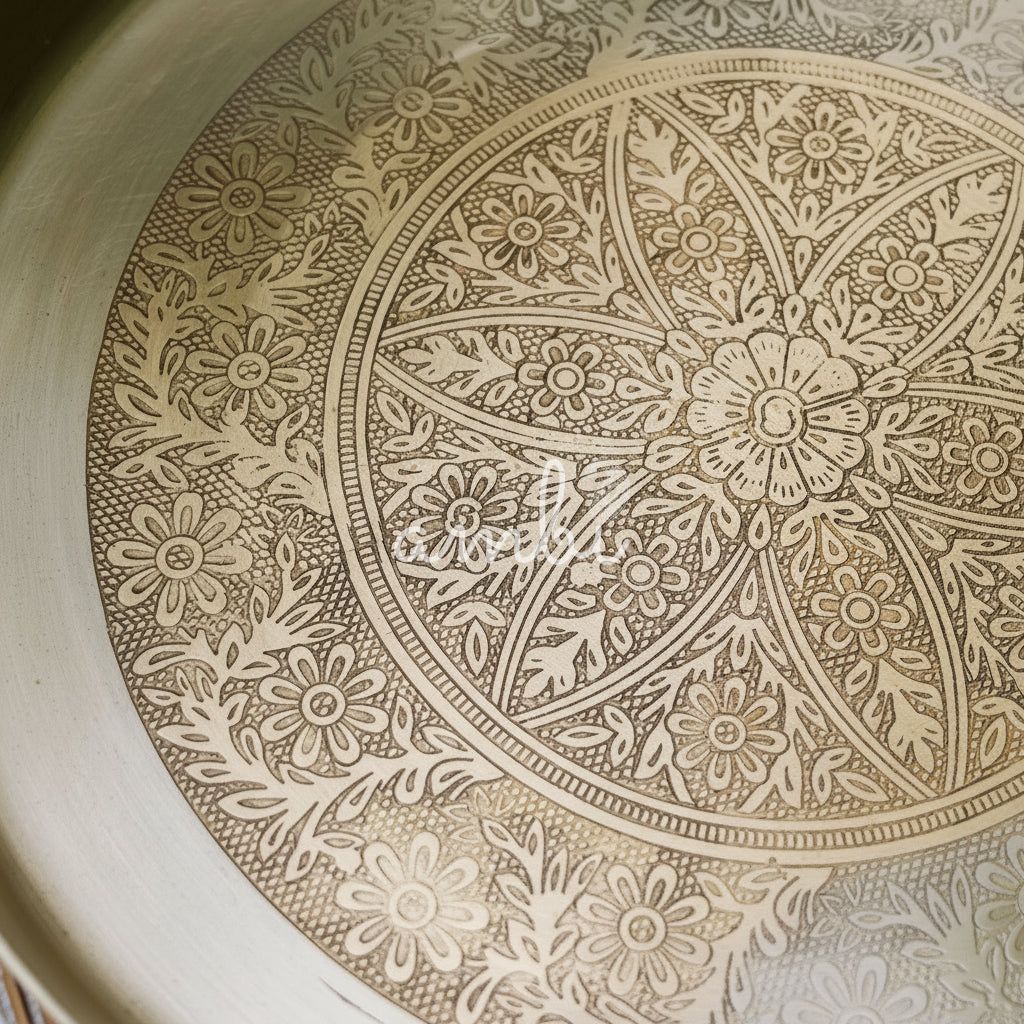 Ambi Lead Free 100% Pure Kansa Mandala Etched Puja Thali / Round Platter - 11 Inch