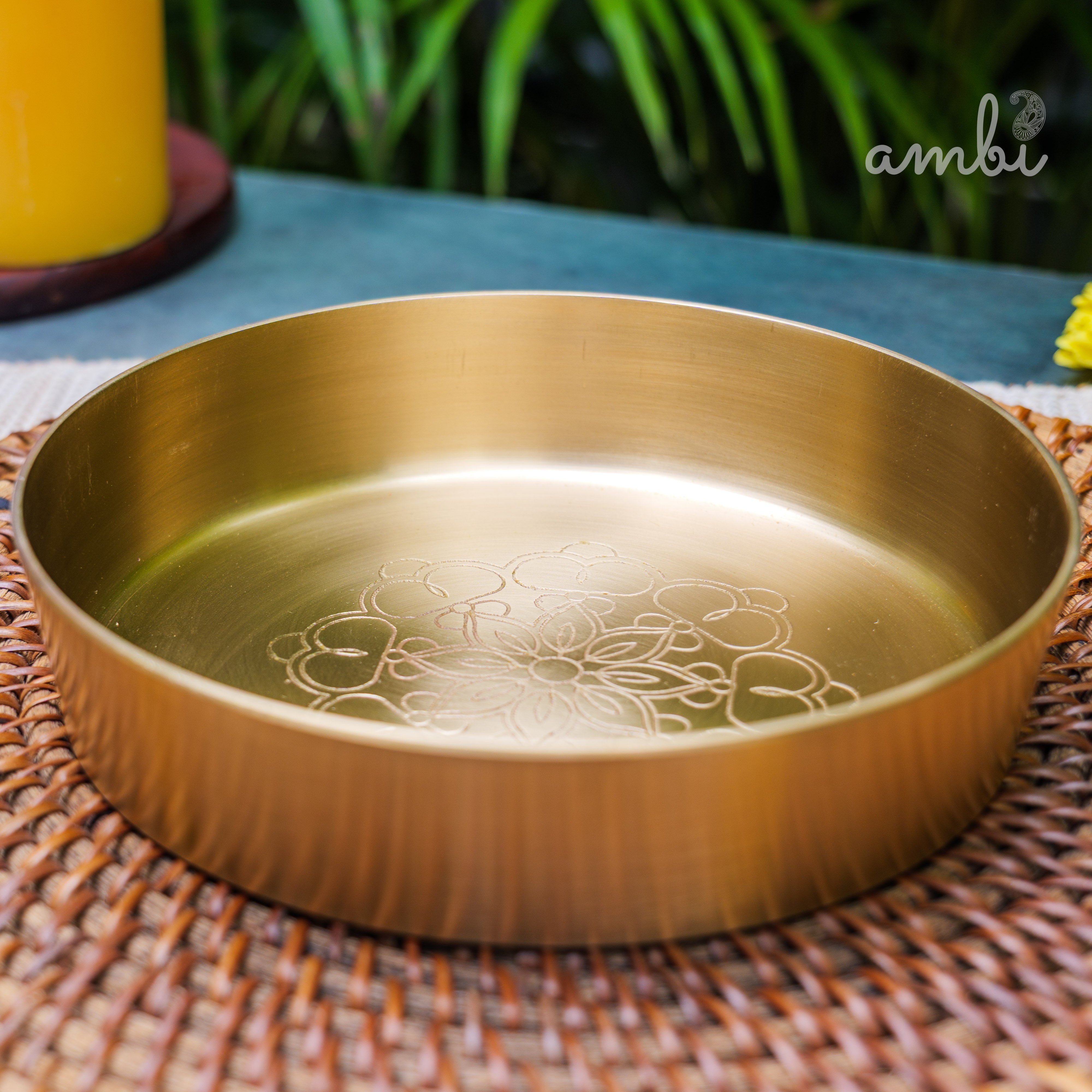 Ambi Lead Free 100% Pure Kansa Mandala Etched Thali 6.5 inch