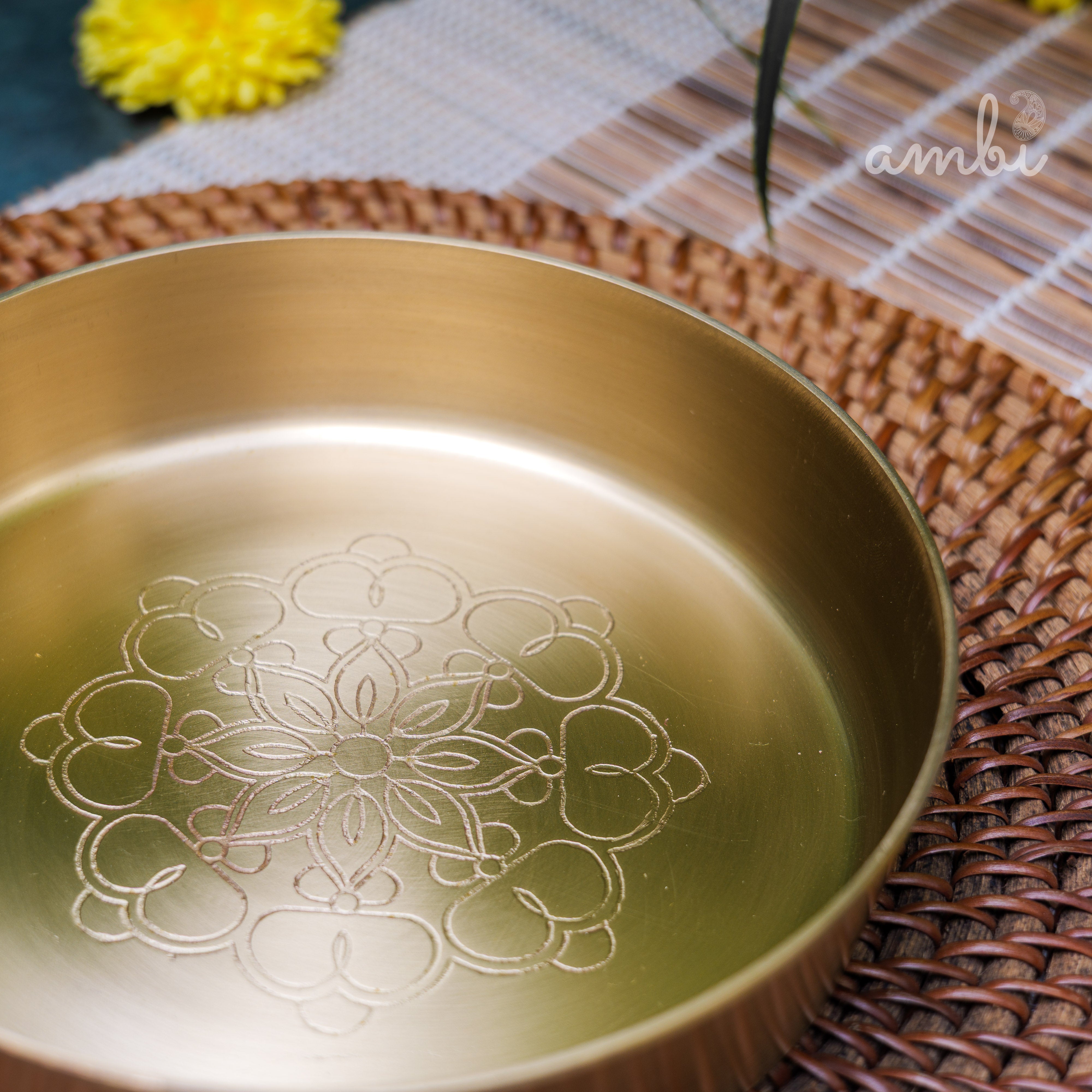Ambi Lead Free 100% Pure Kansa Mandala Etched Thali 6.5 inch