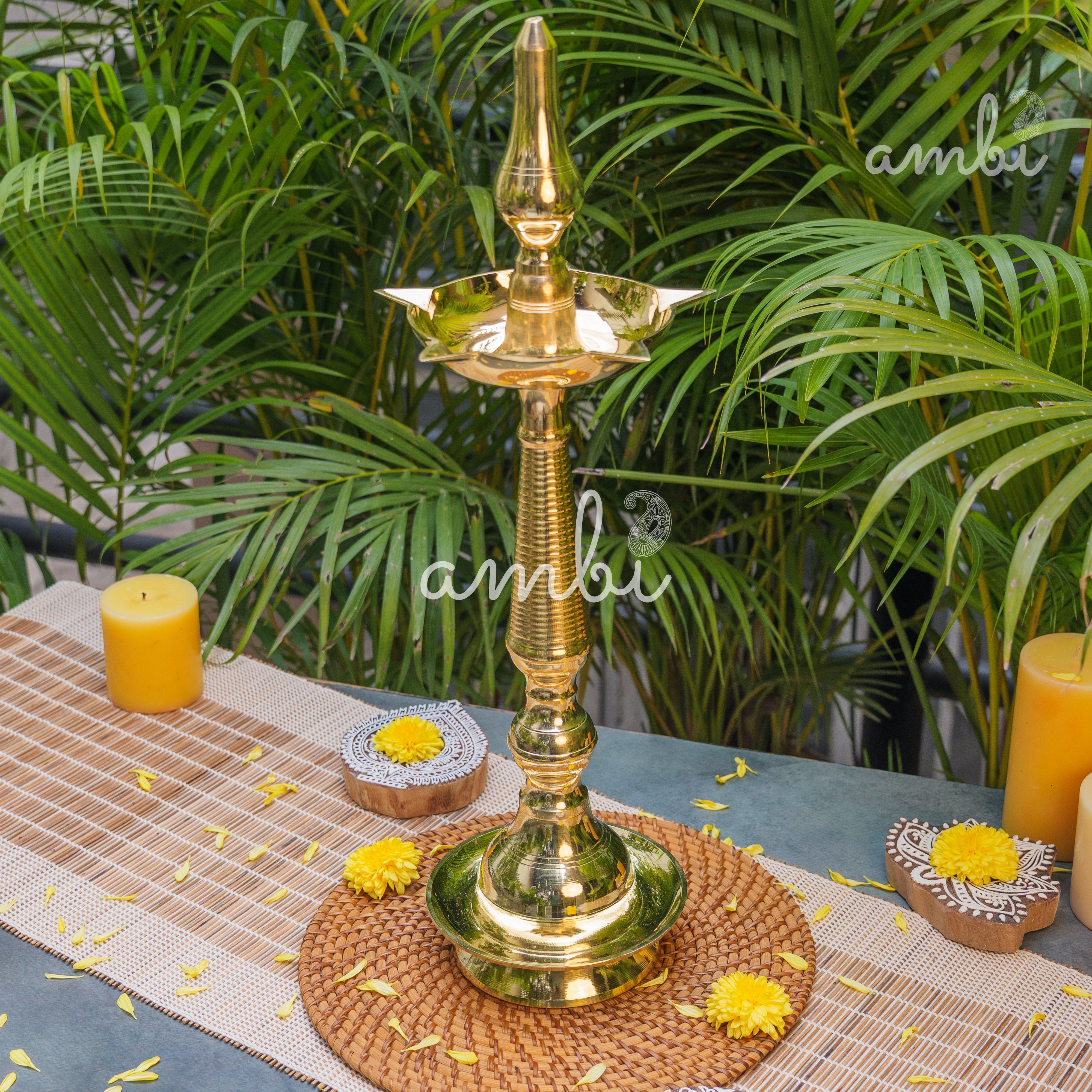 Ambi Pure Brass Kerala Pooja Deepam / Deepak tall 55 cm