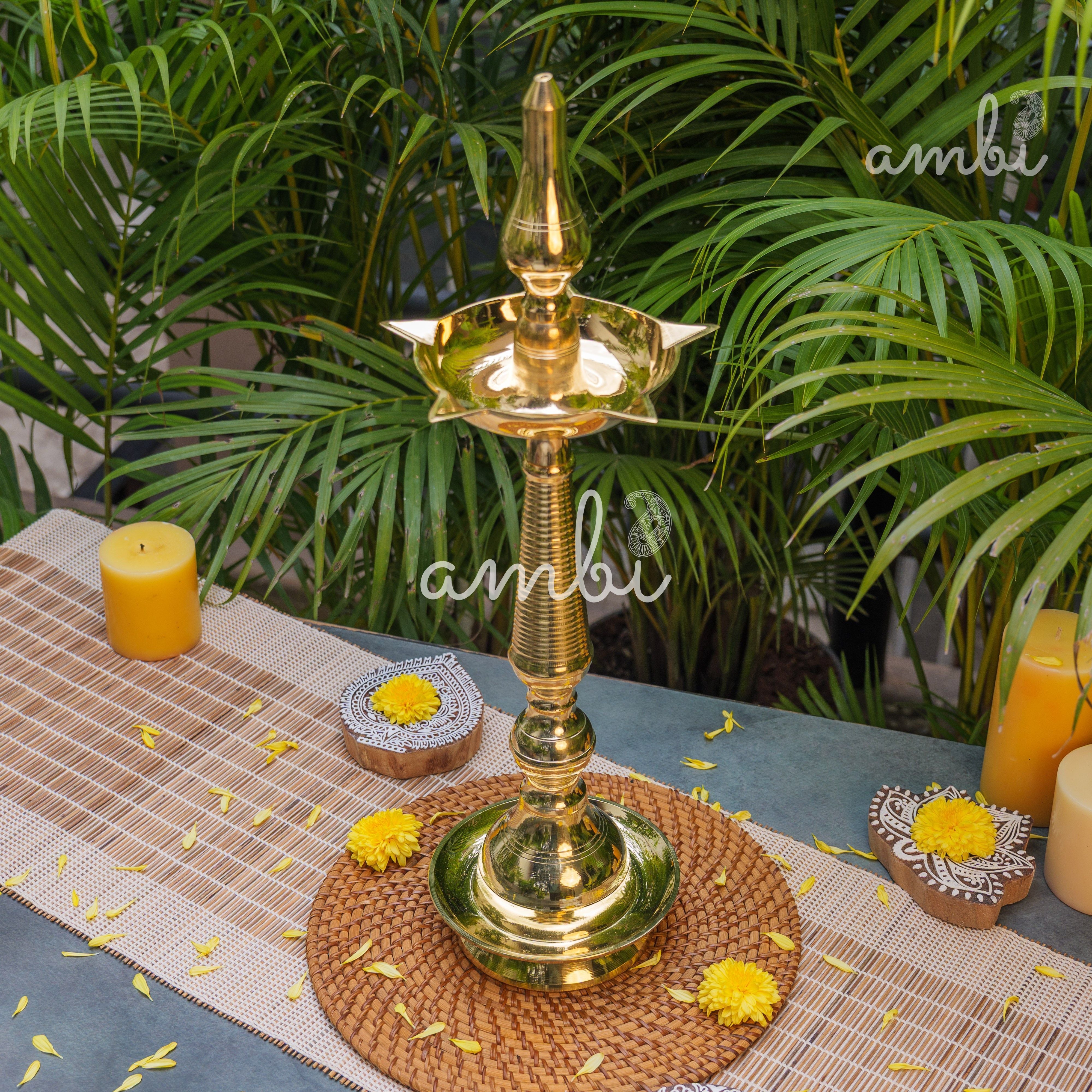 Ambi Pure Brass Kerala Pooja Deepam / Deepak tall 55 cm