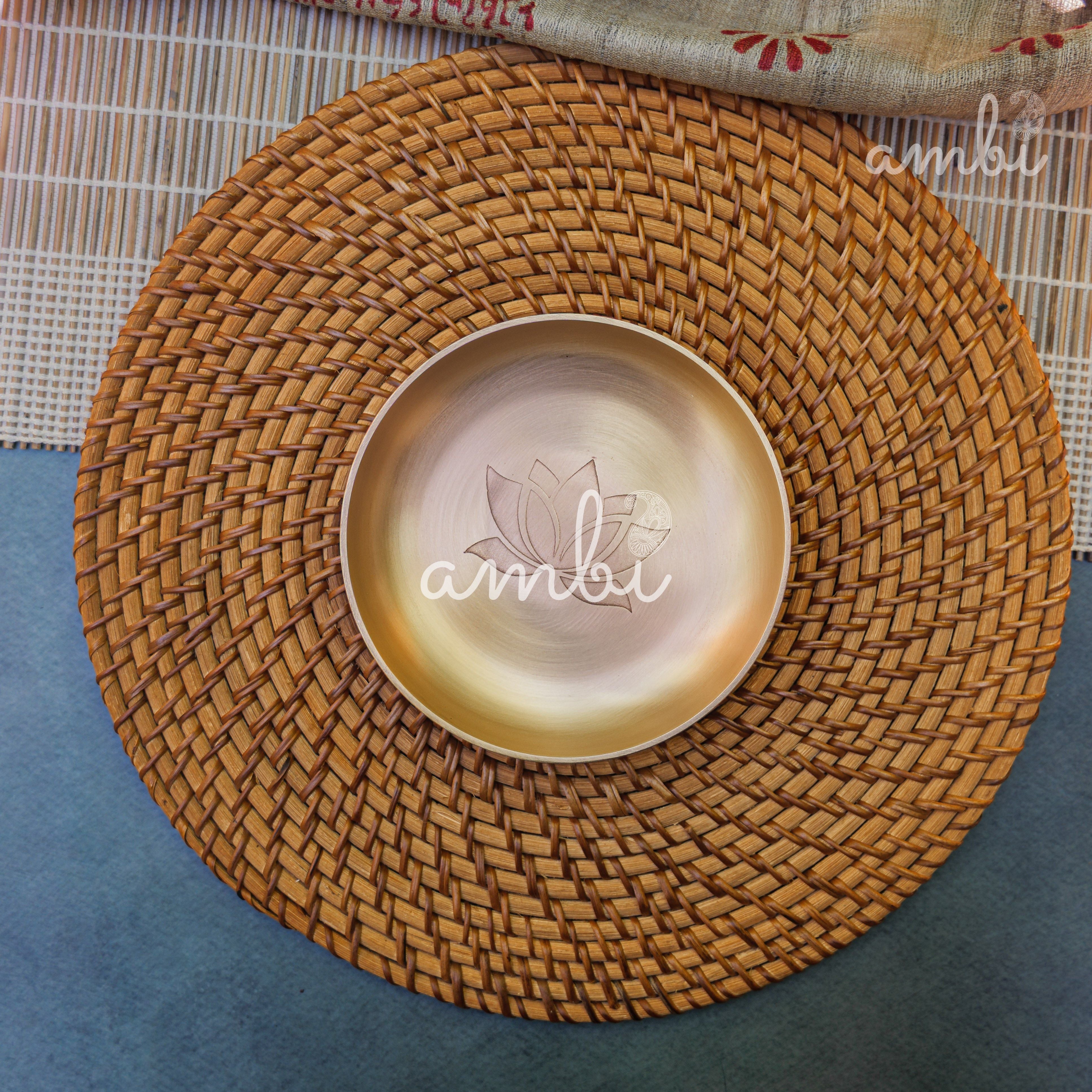 AMBI 100% Pure Lead Free Kansa Lotus Etched Small Plate | Dessert Plate | Puja Plate - 5 Inch