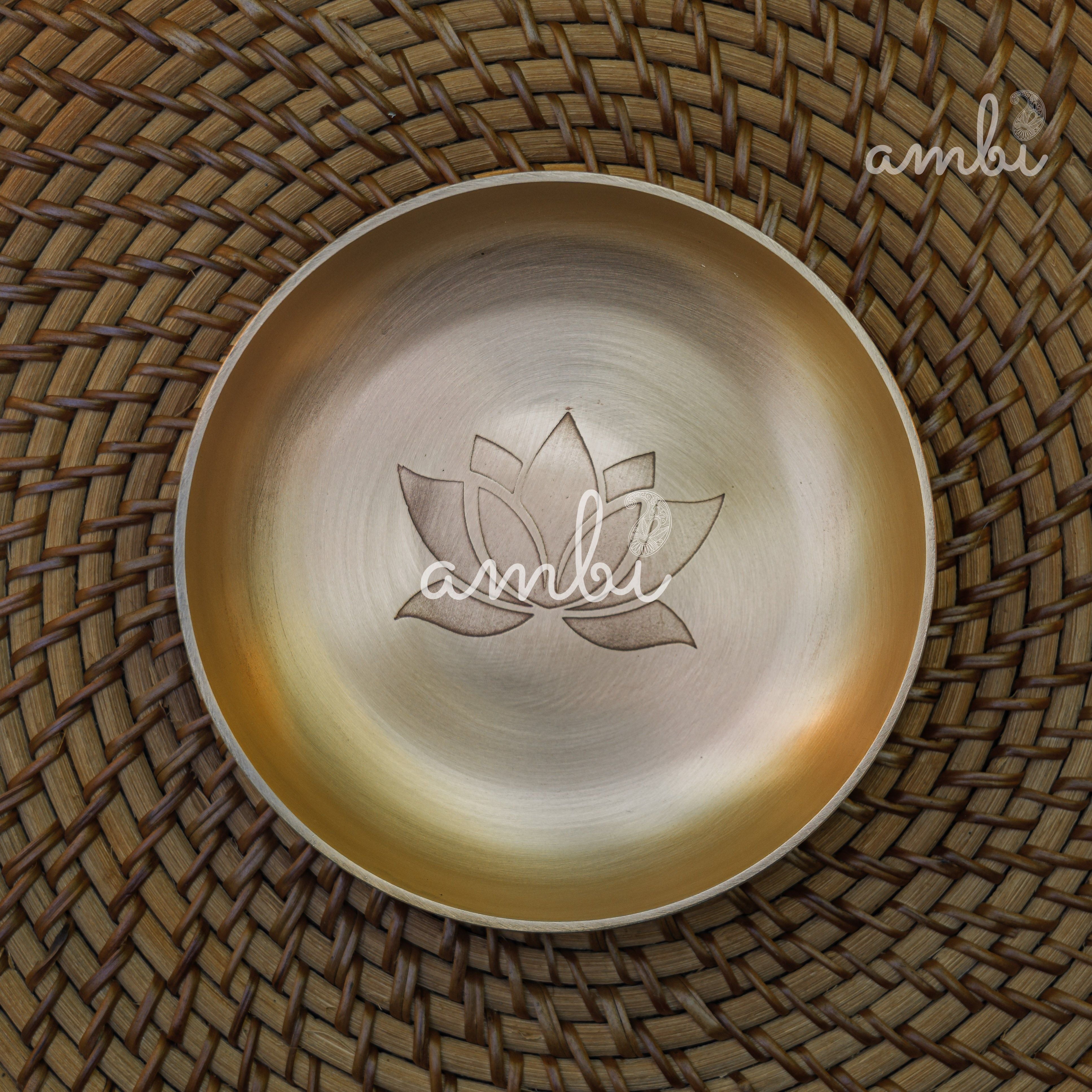 AMBI 100% Pure Lead Free Kansa Lotus Etched Small Plate | Dessert Plate | Puja Plate - 5 Inch