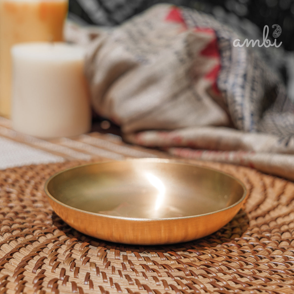 Ambi Kansa Dessert Plate with Lotus Design and Spoon Gift Box - Set of 4