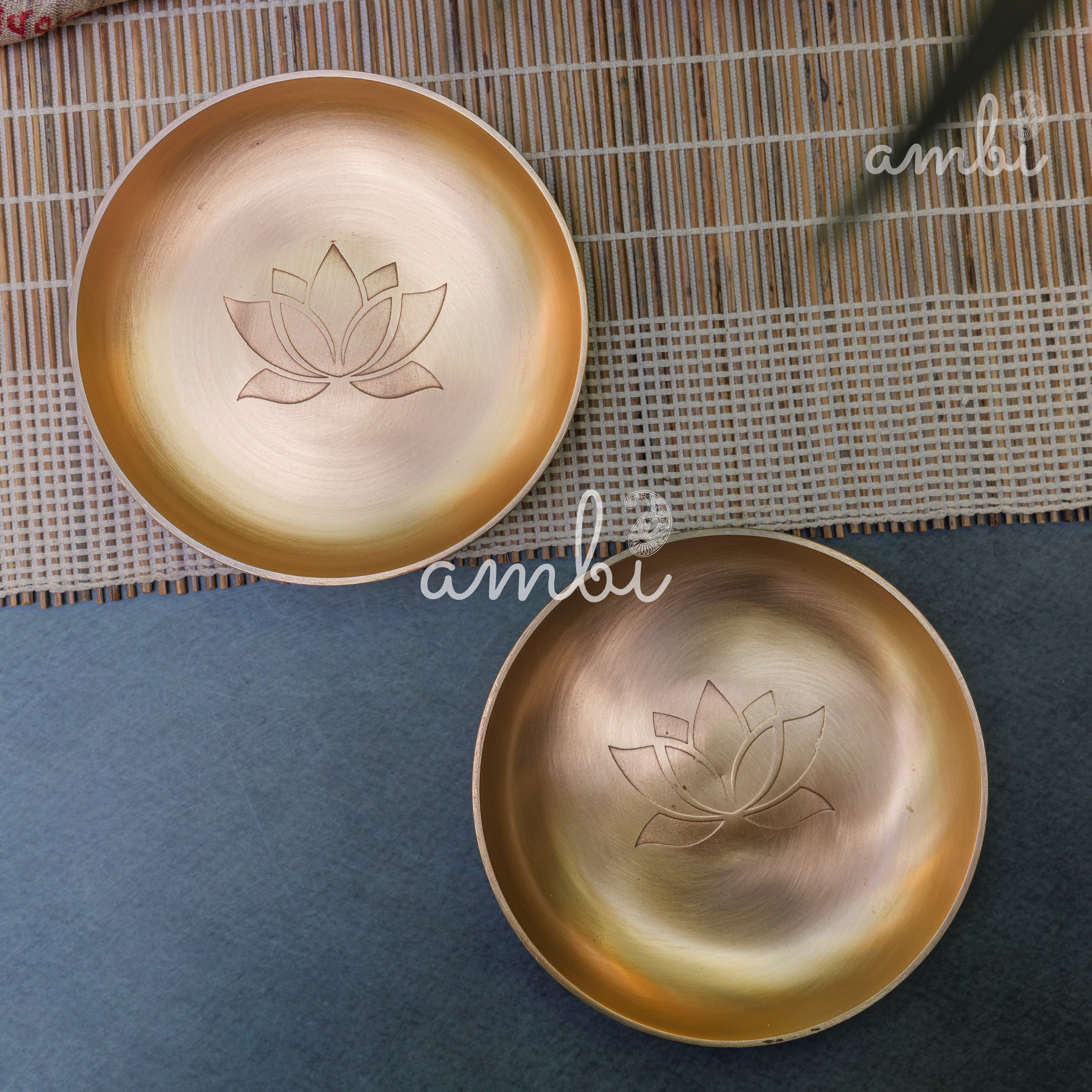 AMBI 100% Pure Lead Free Kansa Lotus Etched Small Plate | Dessert Plate | Puja Plate - 5 Inch