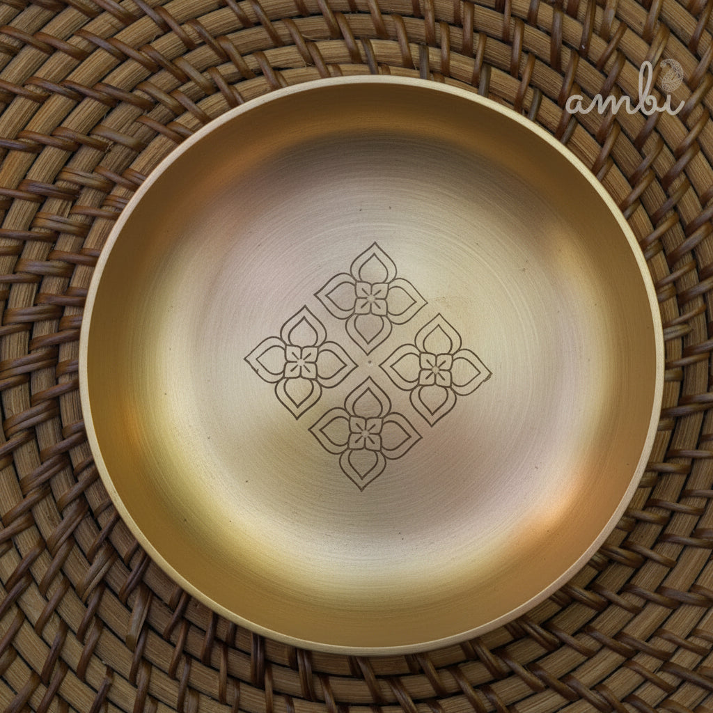 AMBI 100% Pure Lead Free Kansa Pattern Etched 6-Inch Small Plate with High Edge for Dessert | Puja Plate