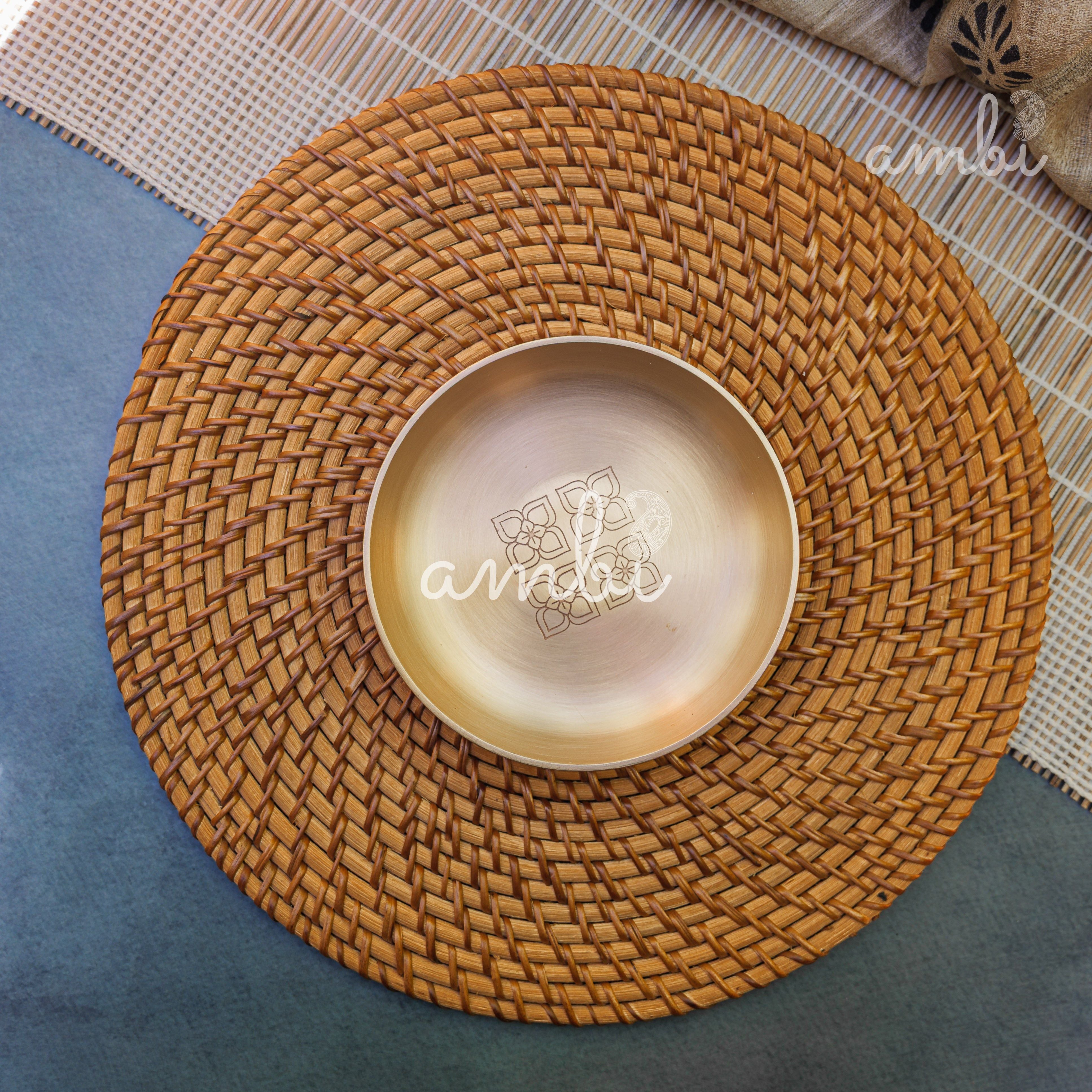 AMBI 100% Pure Lead Free Kansa Pattern Etched Small Plate with High Edge for Dessert | Puja Plate - 6 Inch