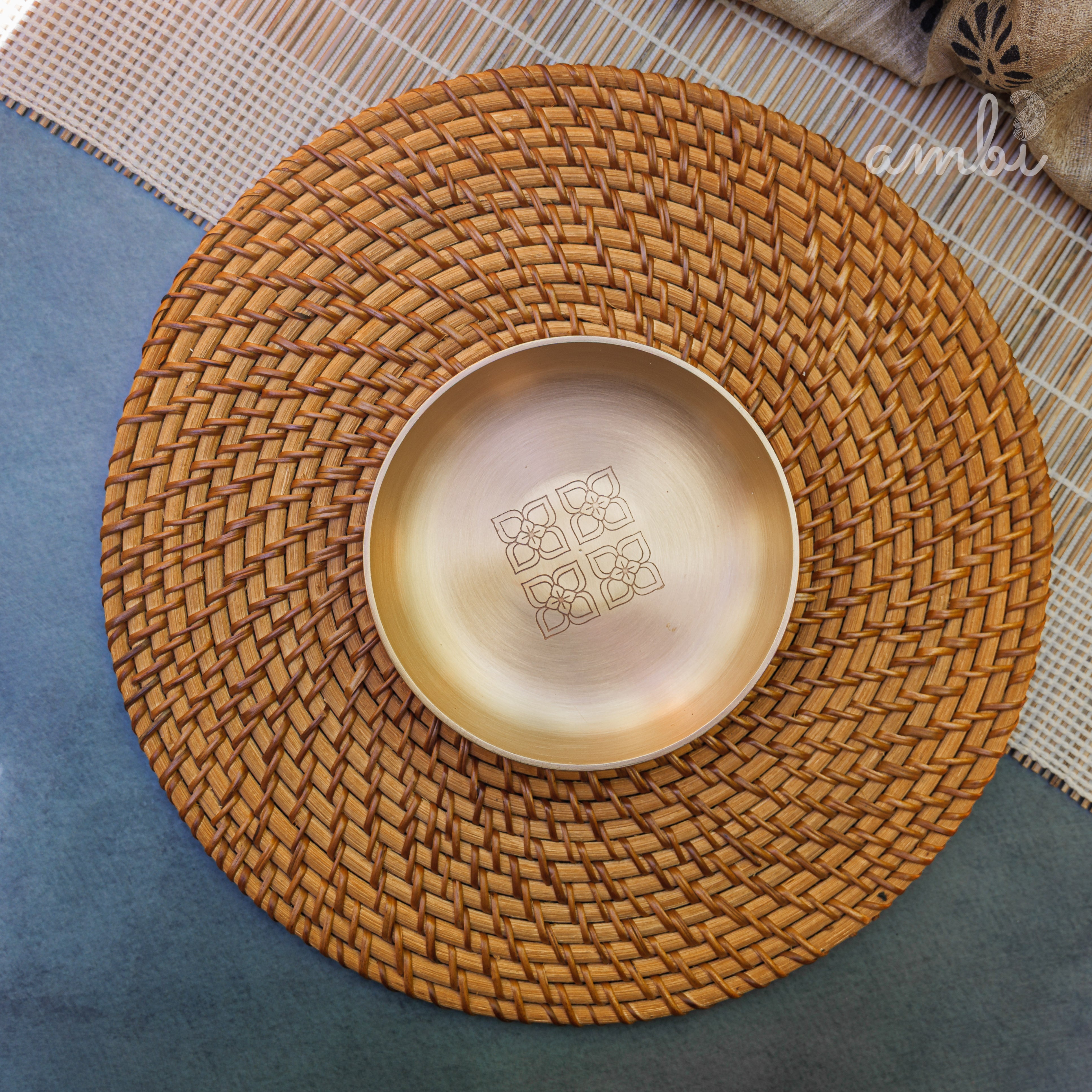 Ambi 100% Pure Lead-Free Kansa Pattern Etched Small Plate — 6 Inch High Edge | Dessert & Puja Plate