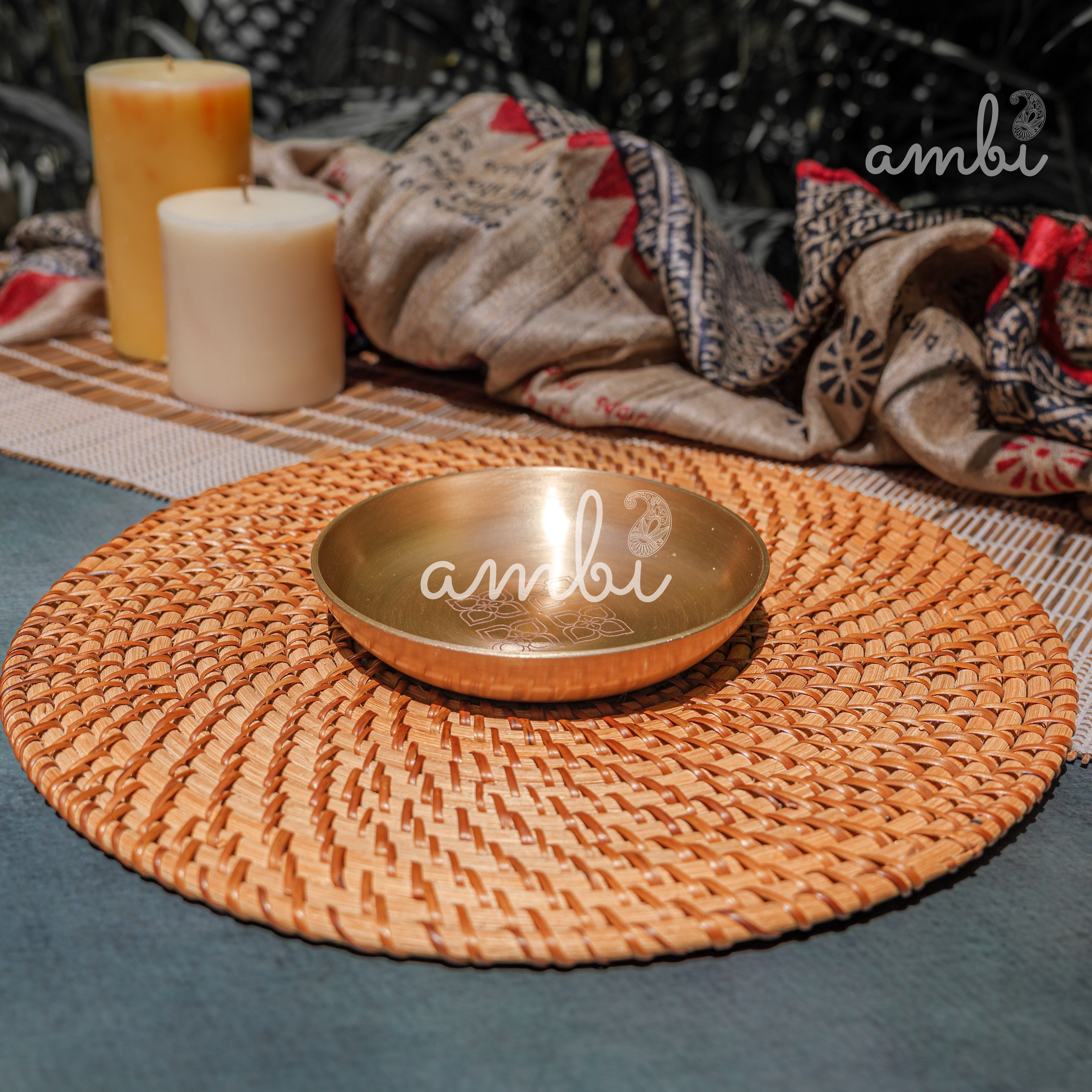 AMBI 100% Pure Lead Free Kansa Pattern Etched Small Plate with High Edge for Dessert | Puja Plate - 6 Inch