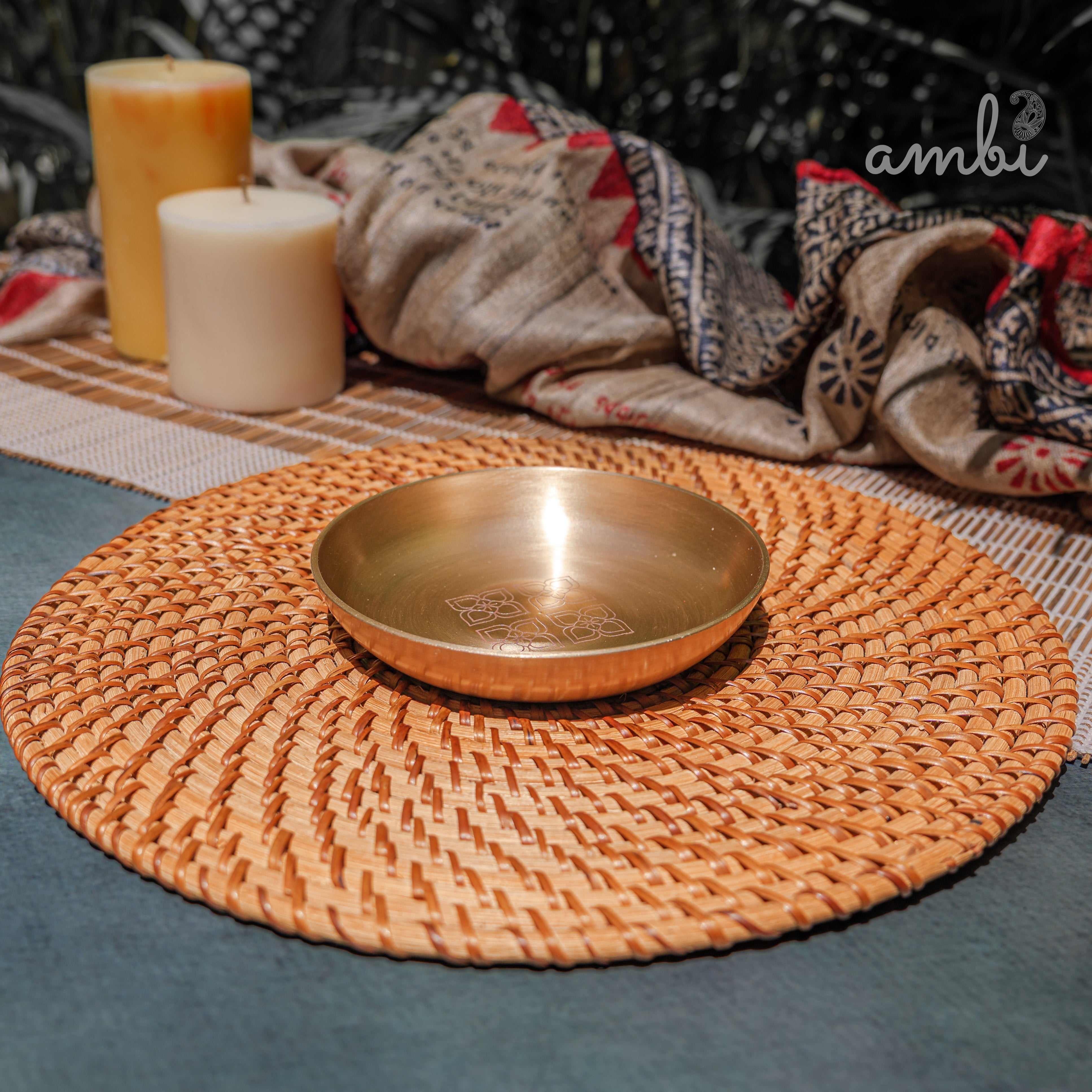 Ambi 100% Pure Lead-Free Kansa Pattern Etched Small Plate — 6 Inch High Edge | Dessert & Puja Plate