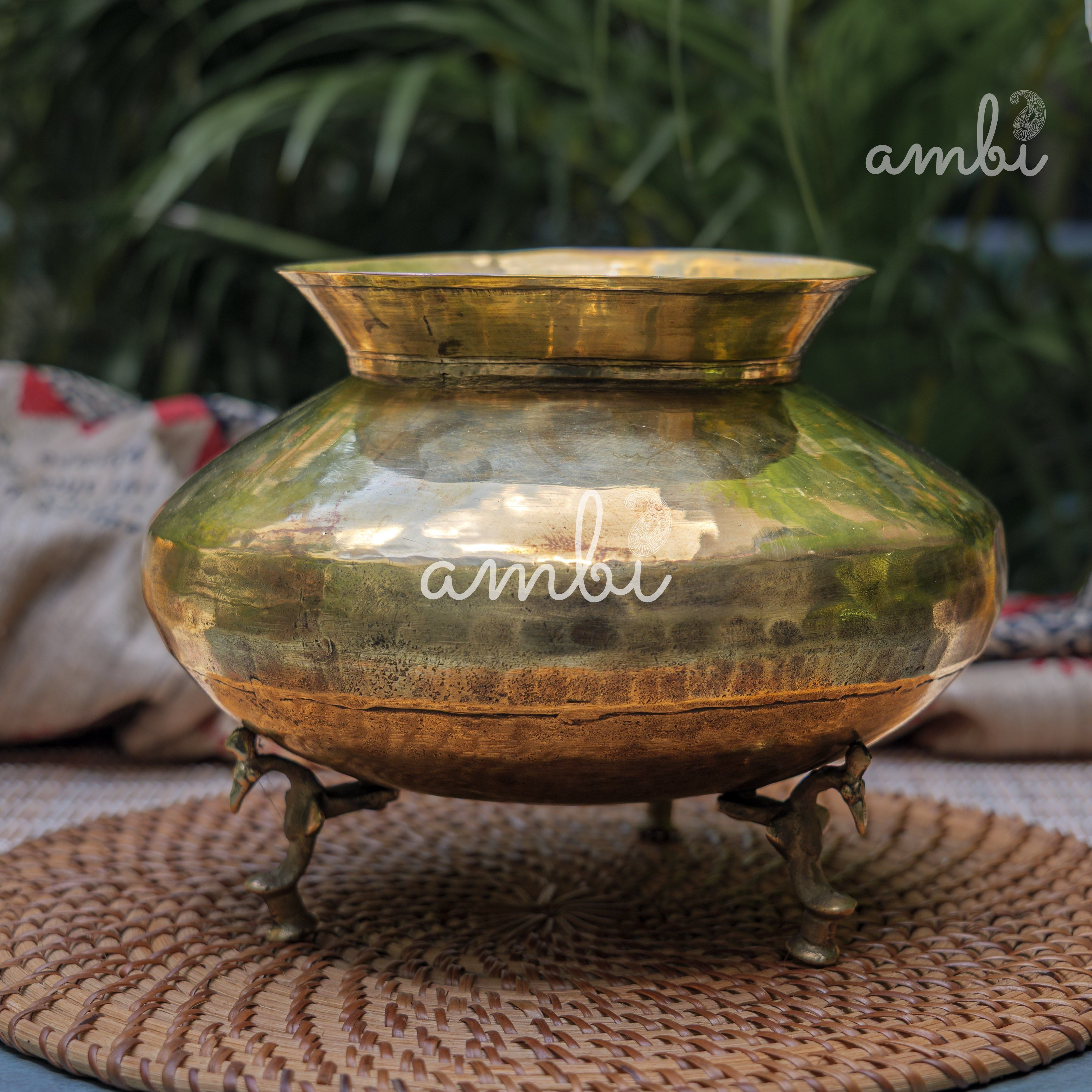 Vintage Brass Water Pot (Mataka) on Legs