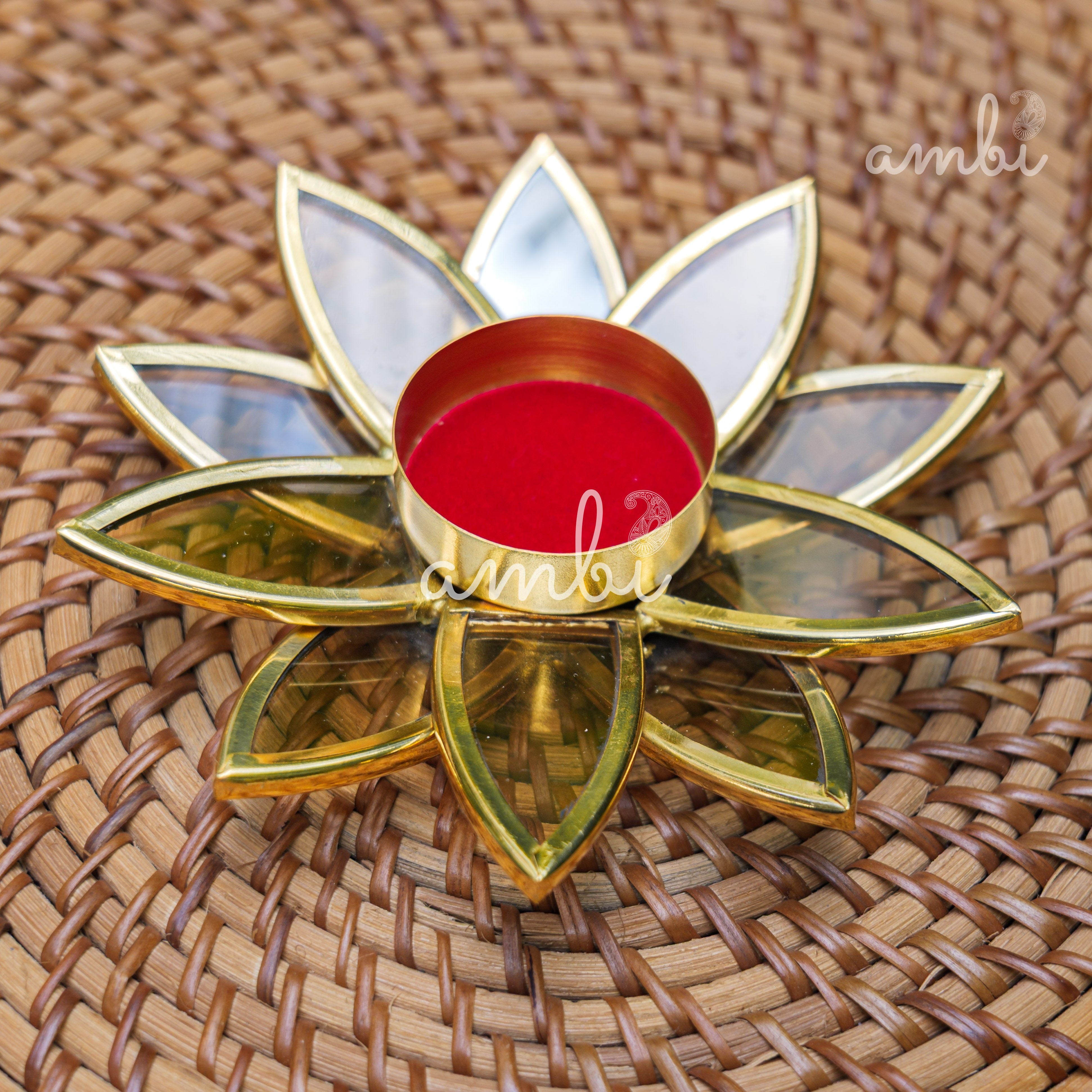 Ambi Pure Brass Lotus Tea Light Candle Holder