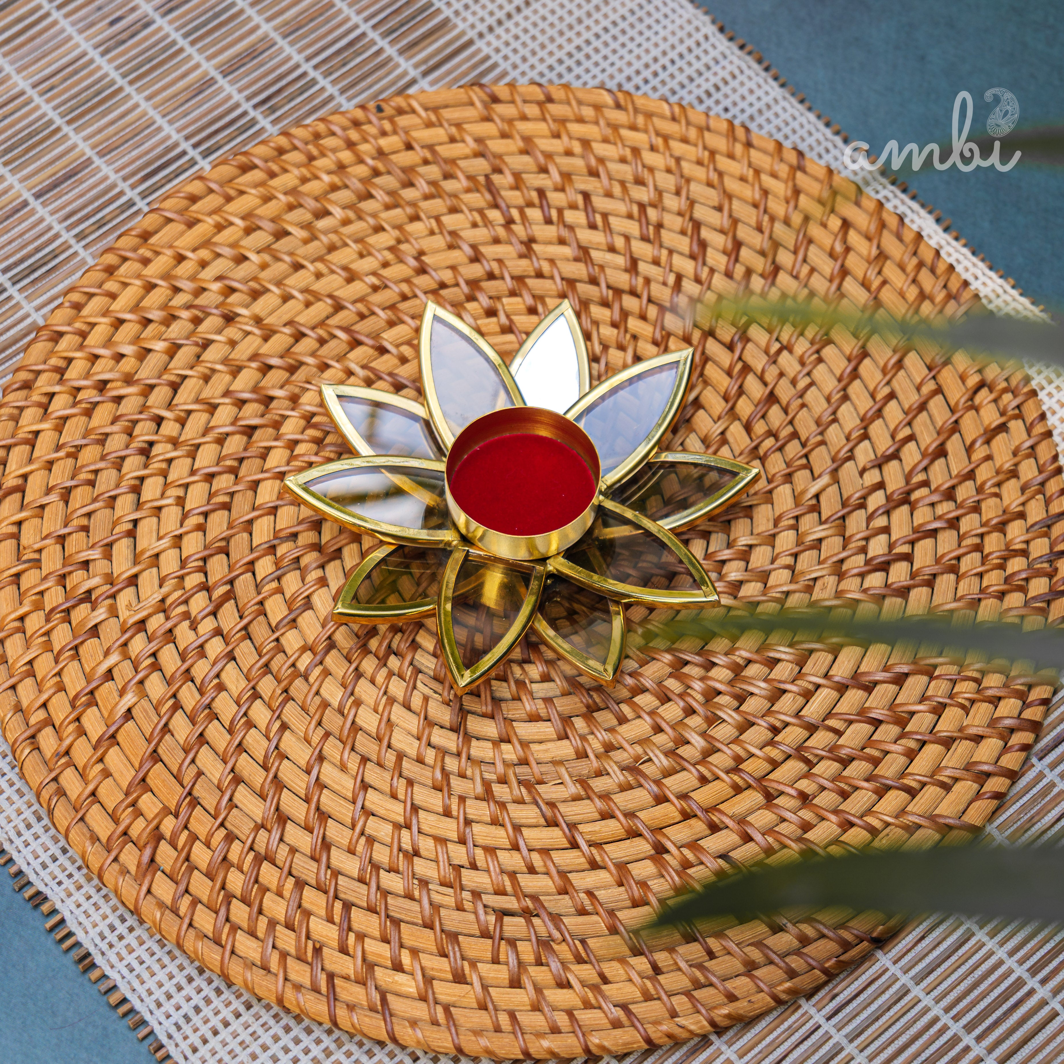 Ambi Pure Brass Lotus Tea Light Candle Holder