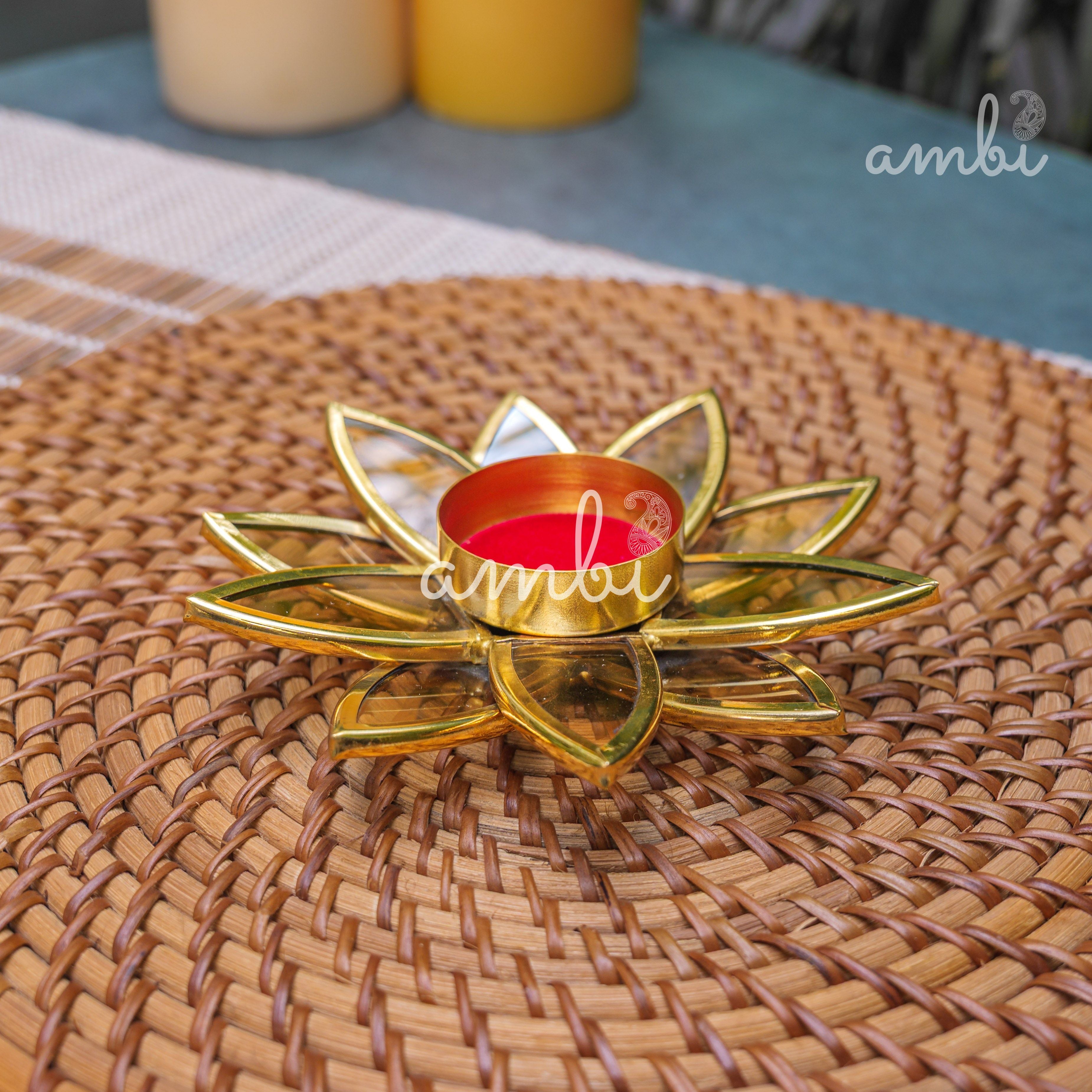Ambi Pure Brass Lotus Tea Light Candle Holder