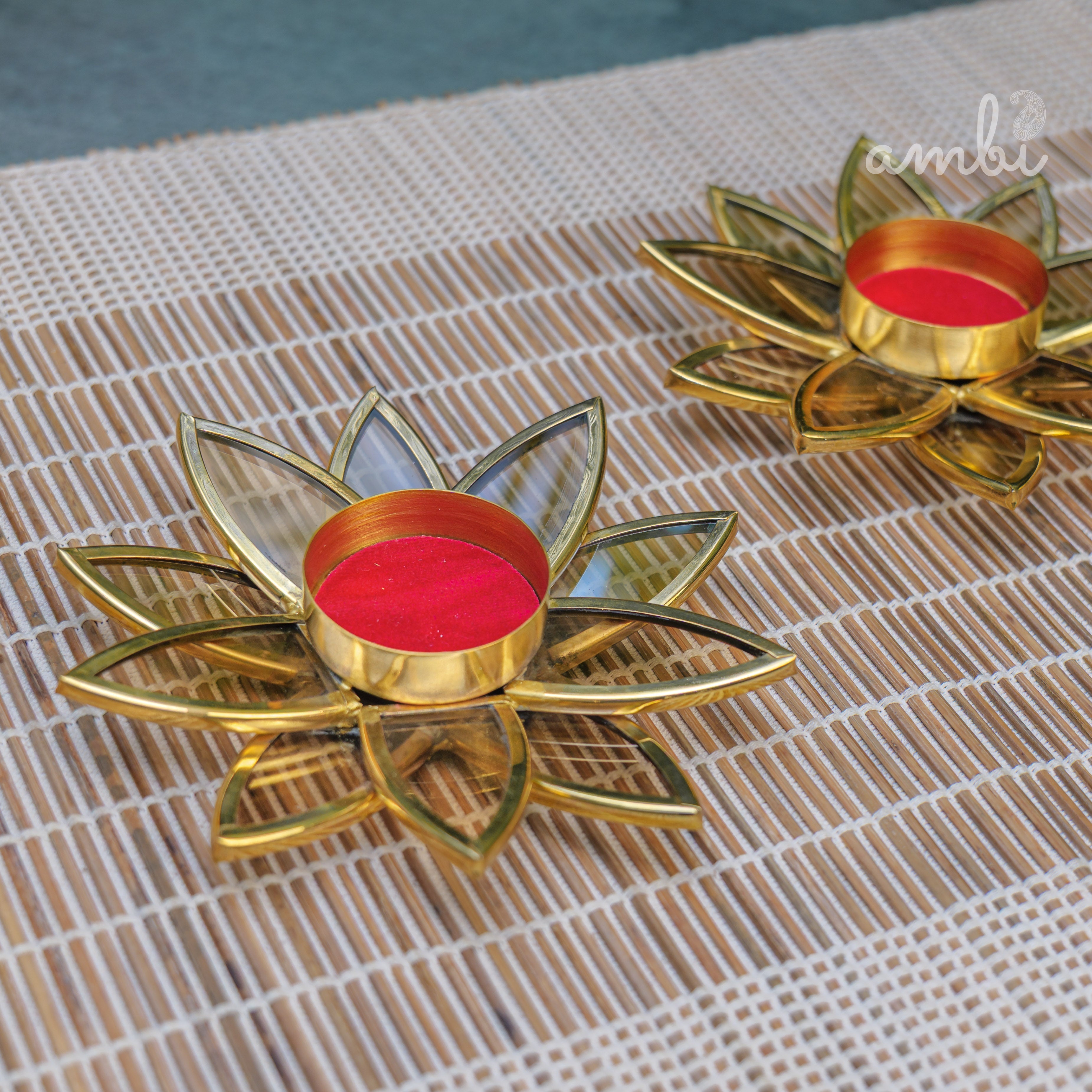 Ambi Pure Brass Lotus Tea Light Candle Holder