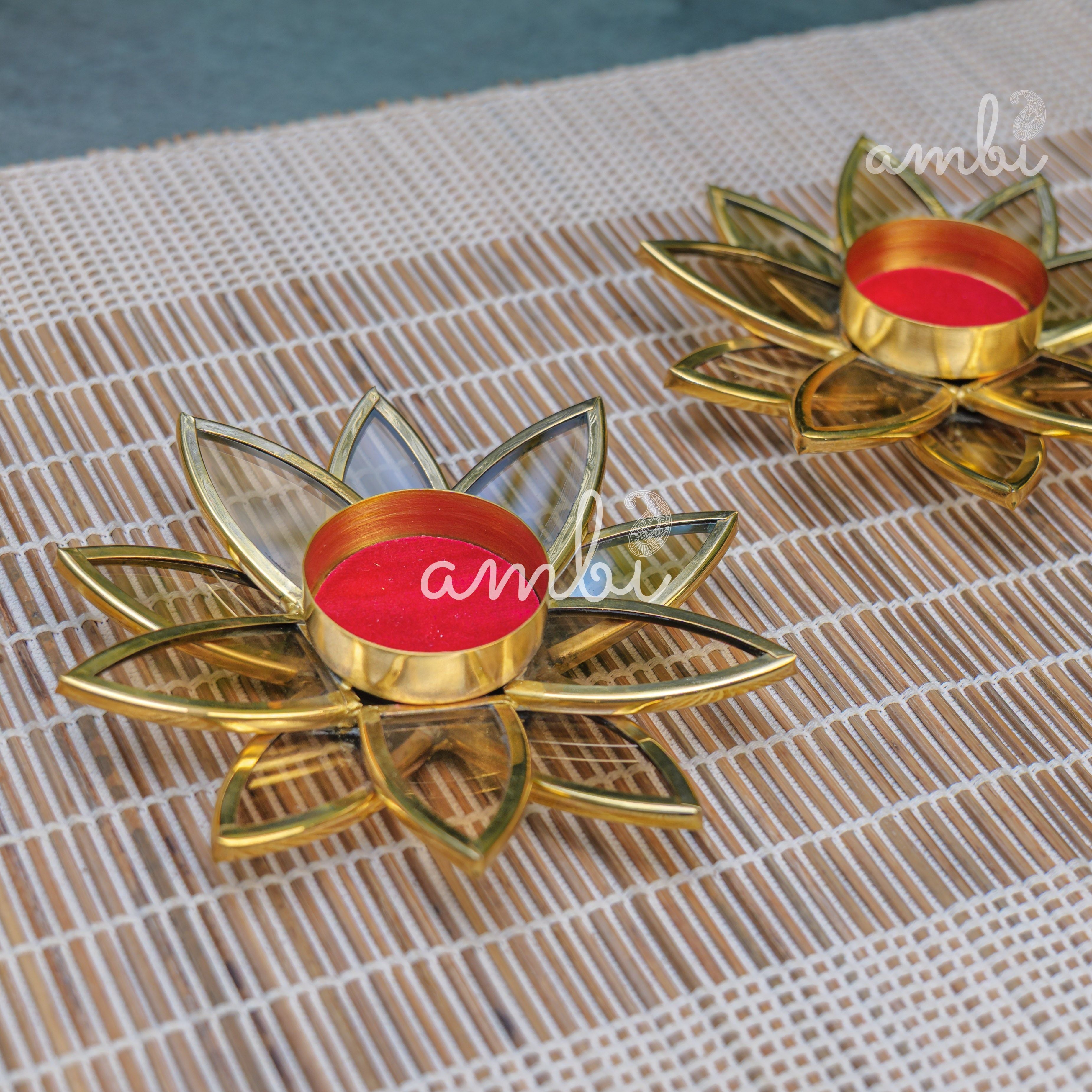 Ambi Pure Brass Lotus Tea Light Candle Holder