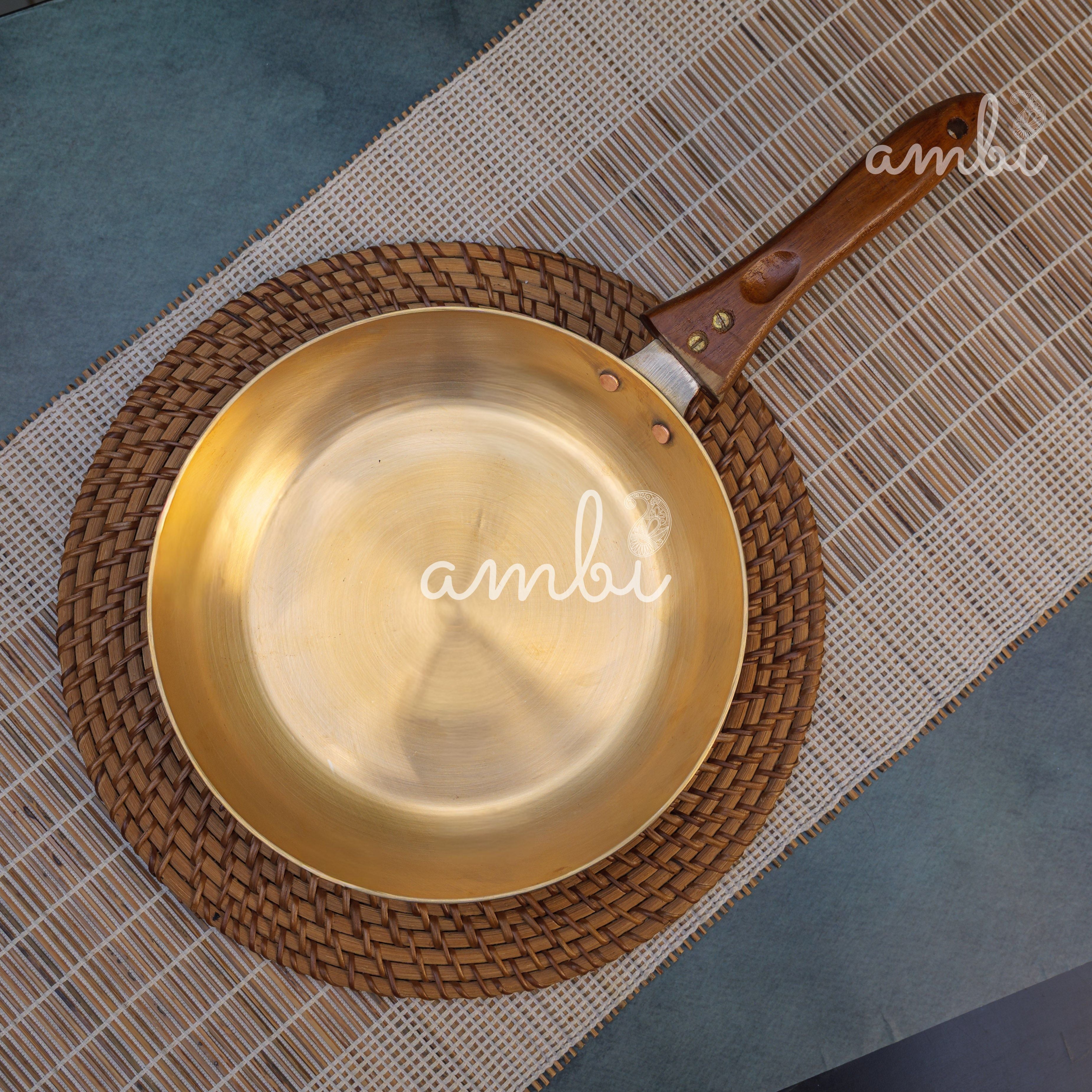 Ambi Kansa Fry Pan with Wooden handle - 8 Inches Diameter