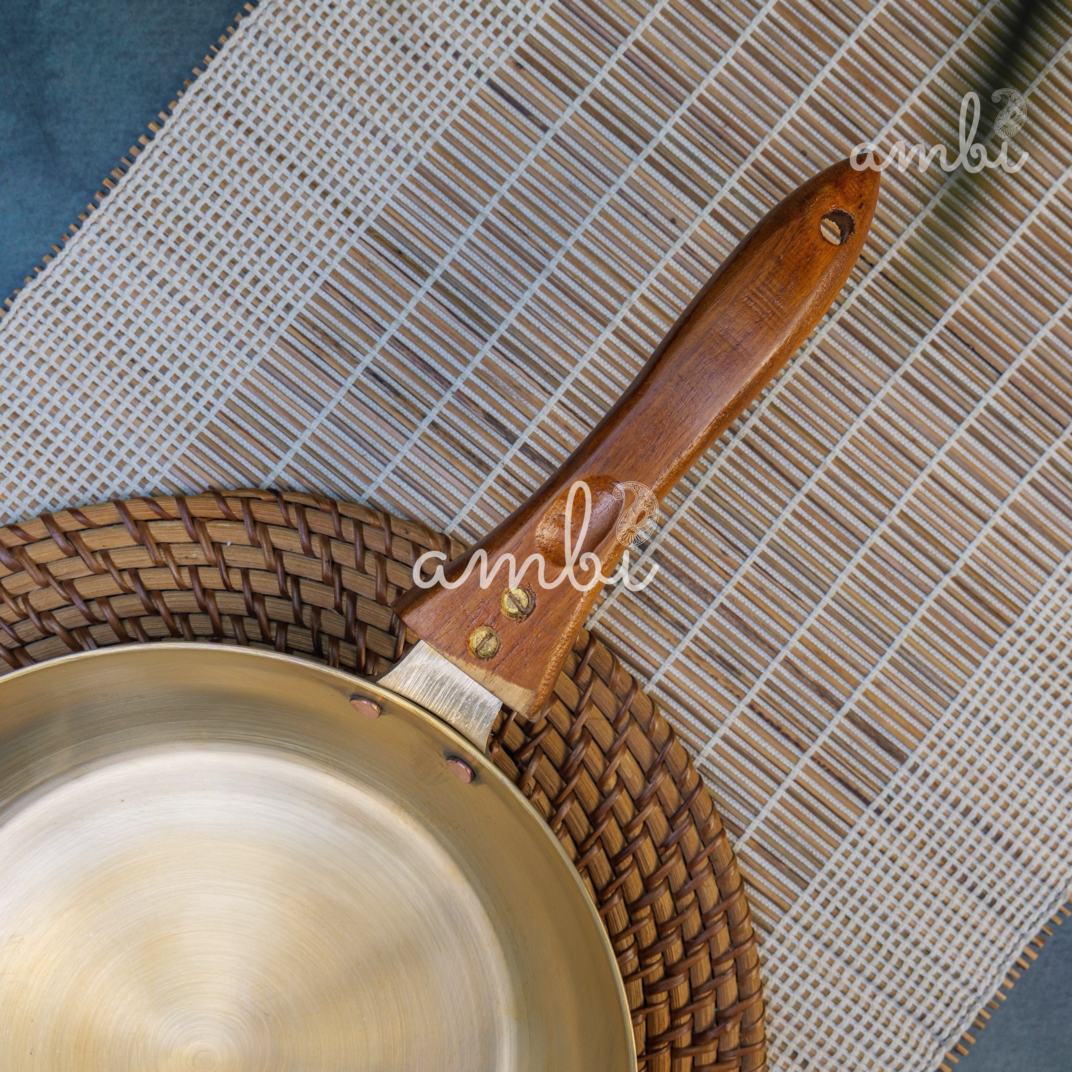 Ambi Kansa Fry Pan with Wooden handle - 8 Inches Diameter