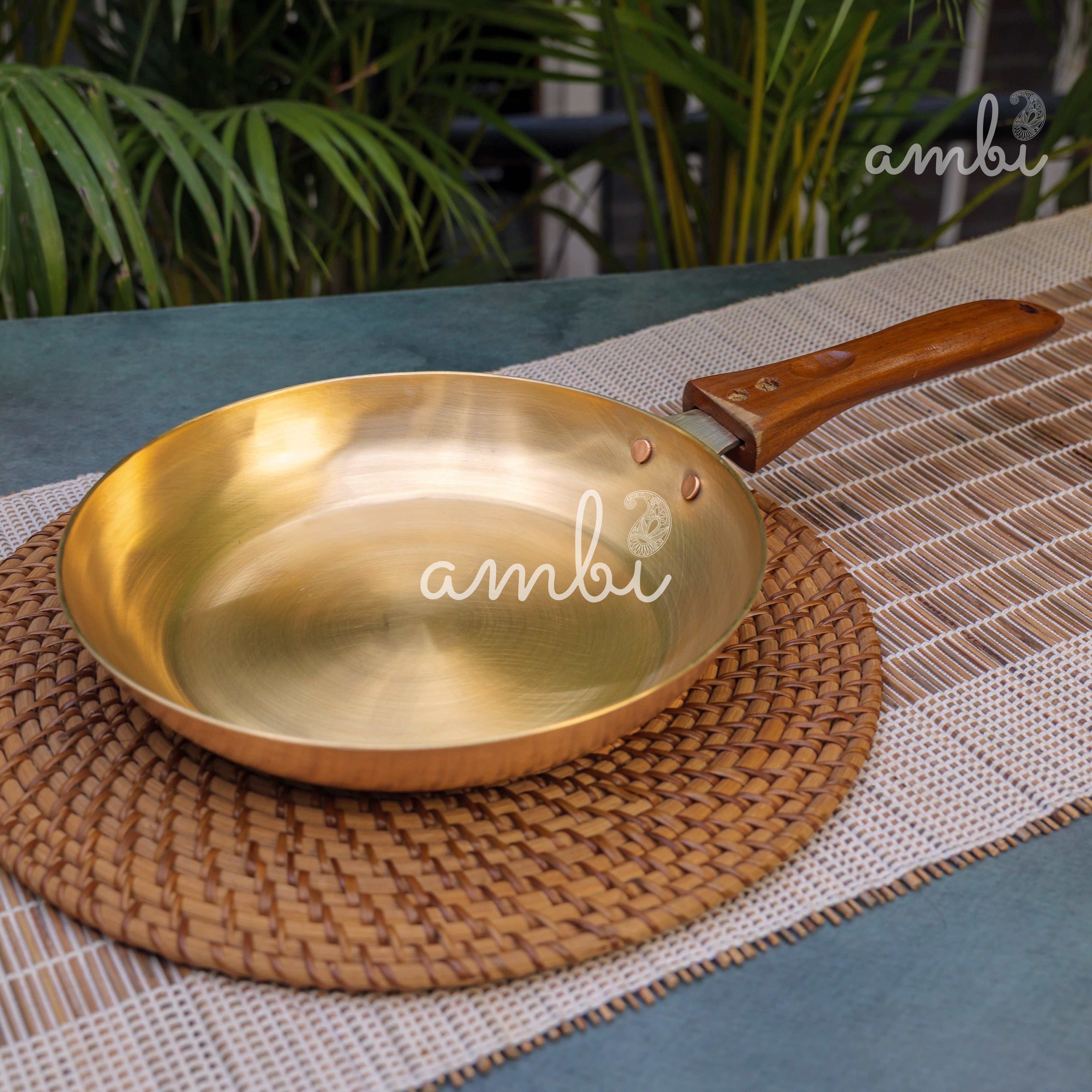 Ambi Kansa Fry Pan with Wooden handle - 8 Inches Diameter