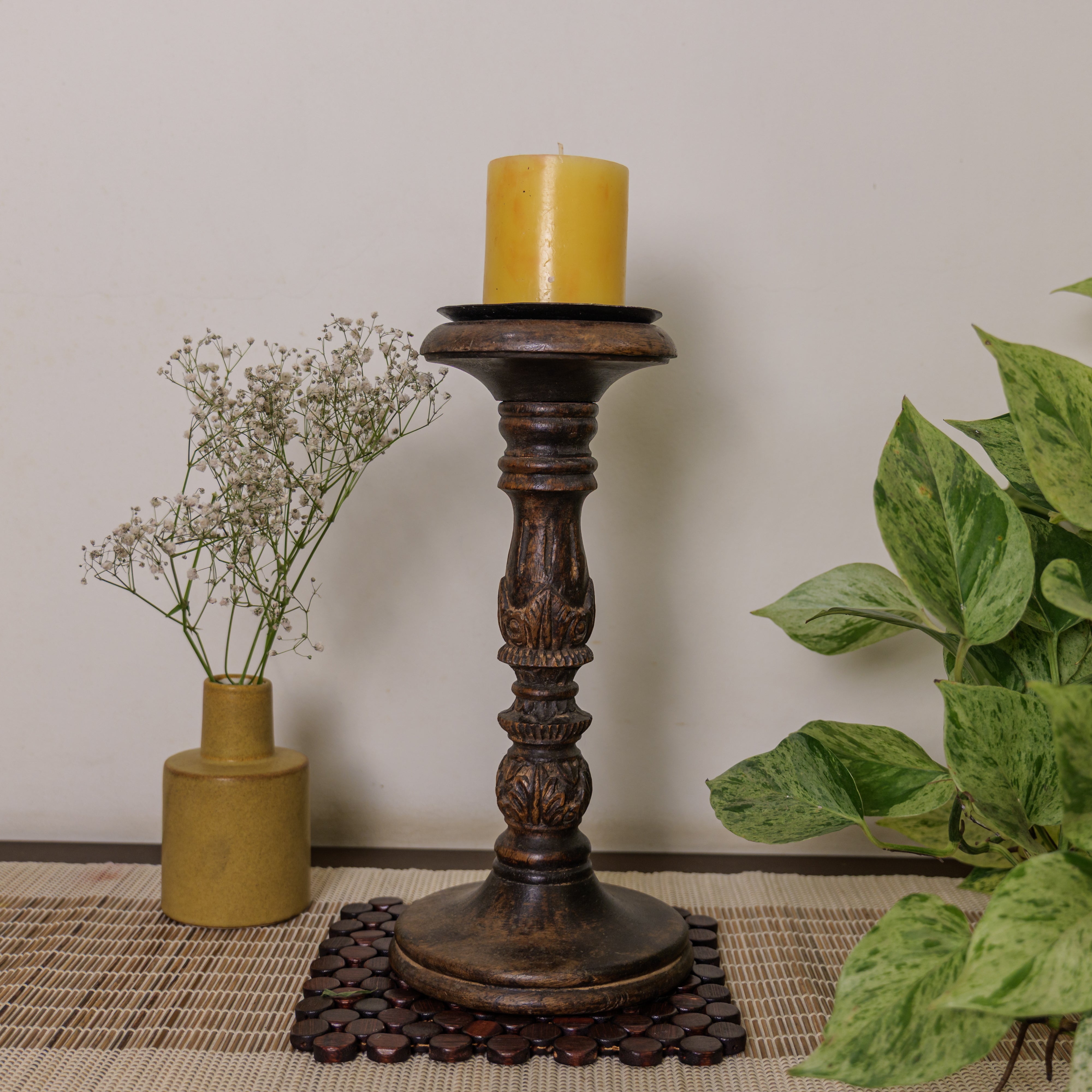 Elegant Vintage Candle Stand - Brown