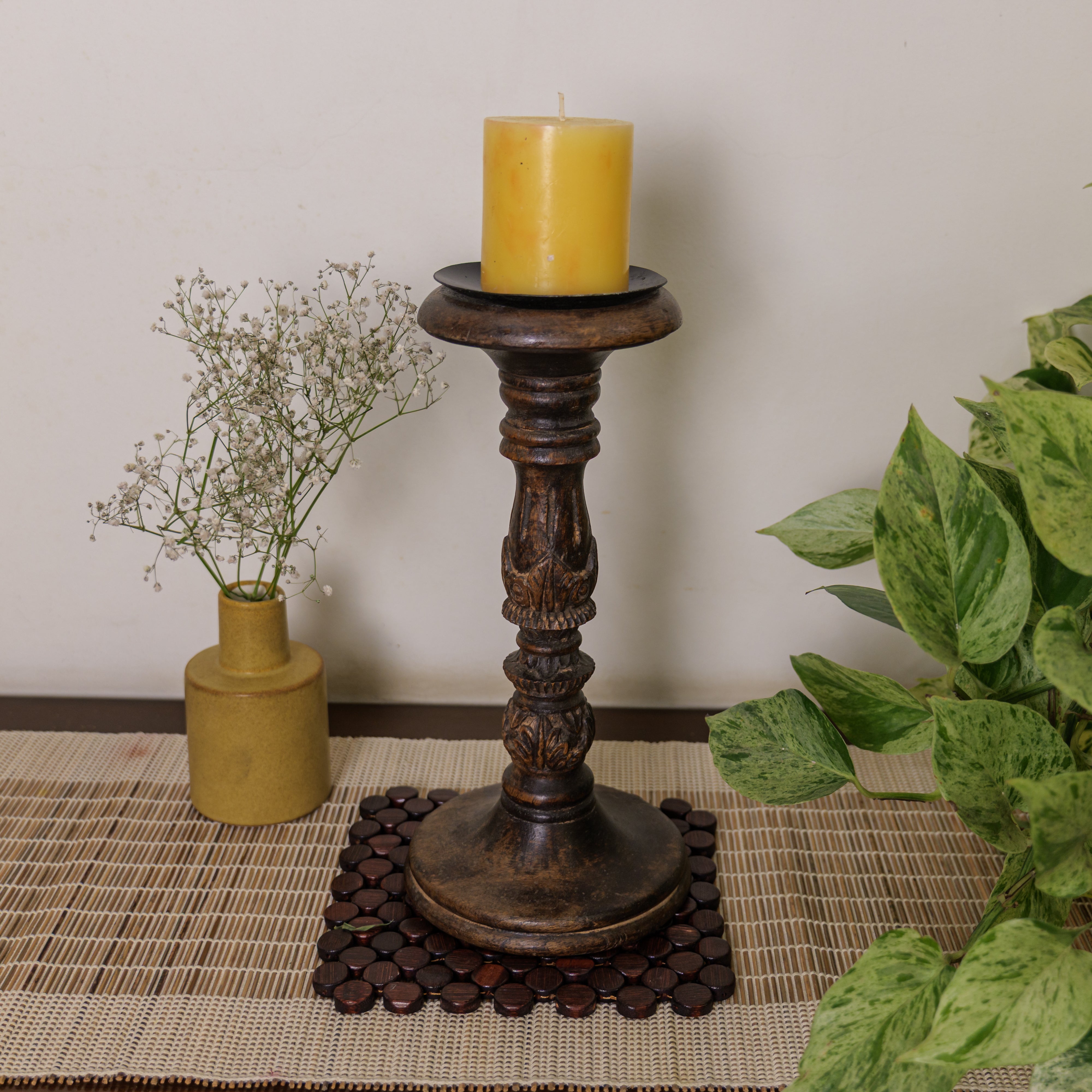 Elegant Vintage Candle Stand - Brown