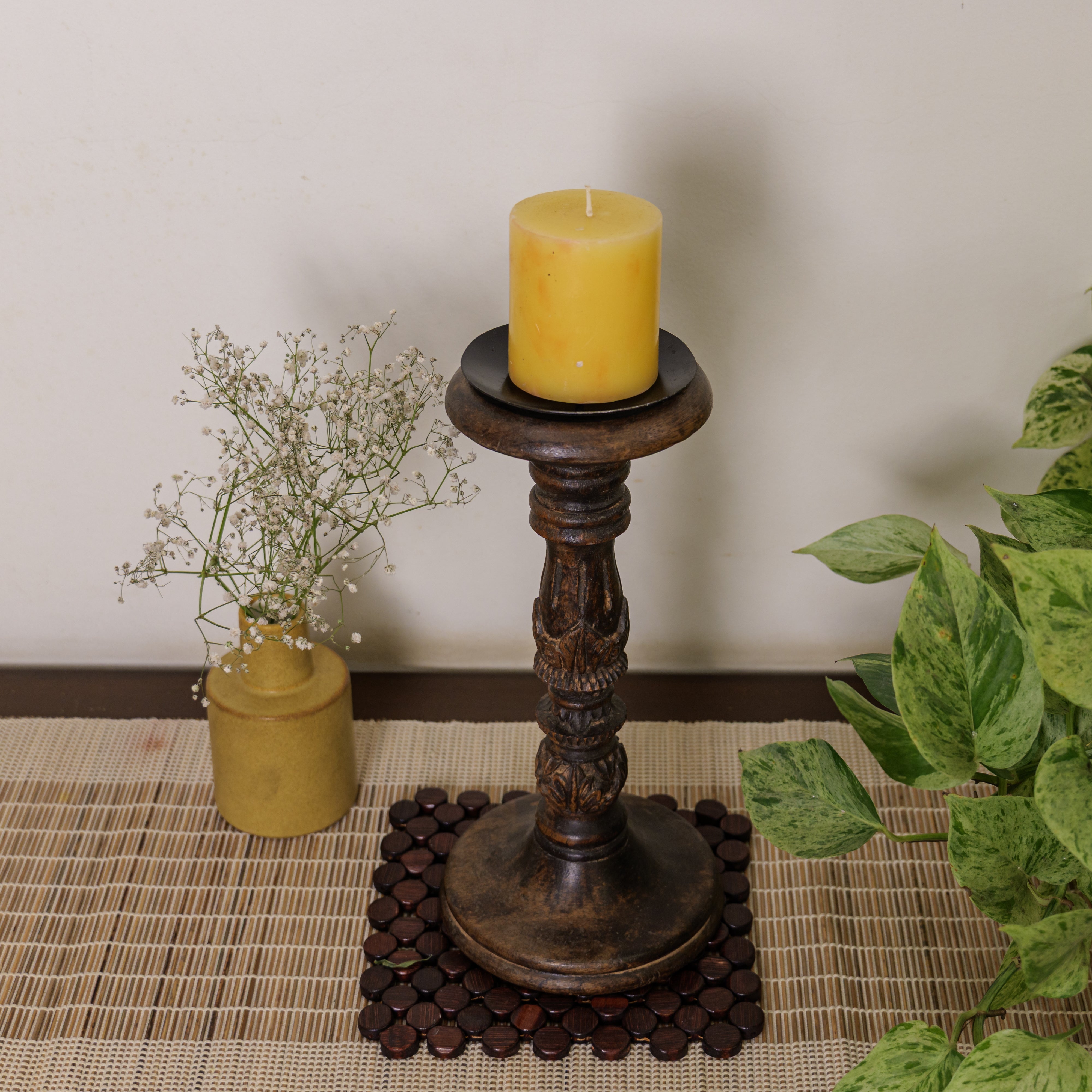 Elegant Vintage Candle Stand - Brown