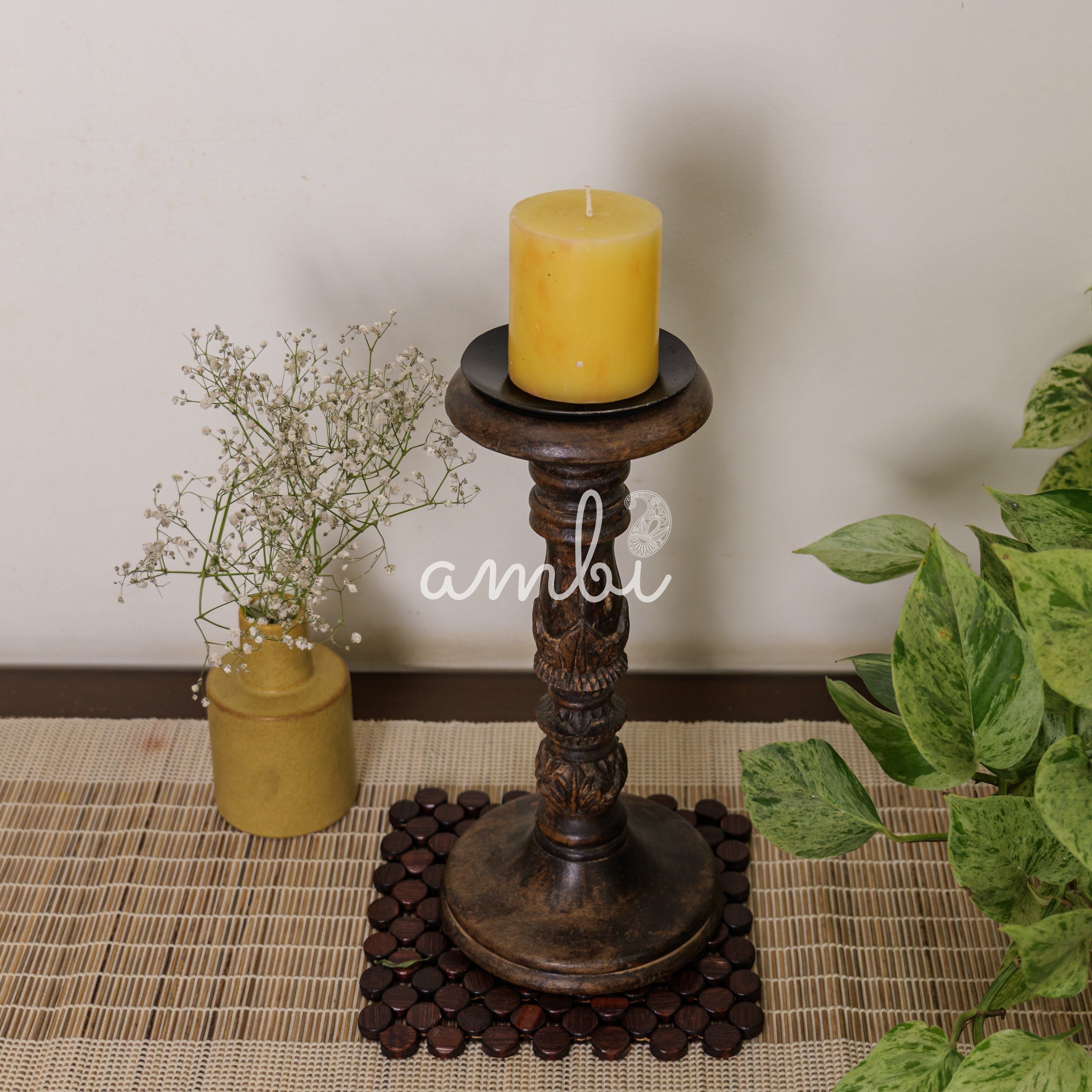 Elegant Vintage Candle Stand - Brown