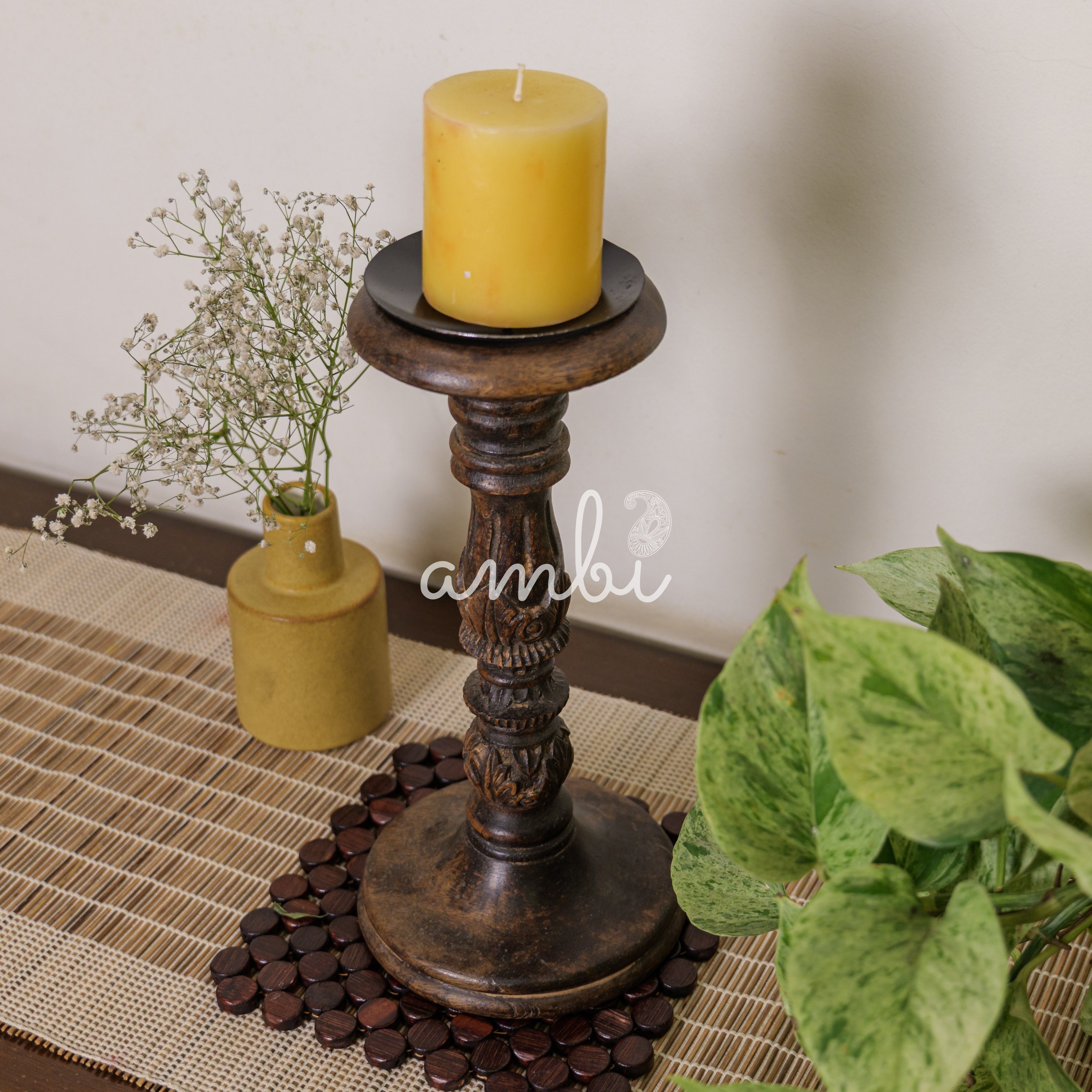 Elegant Vintage Candle Stand - Brown