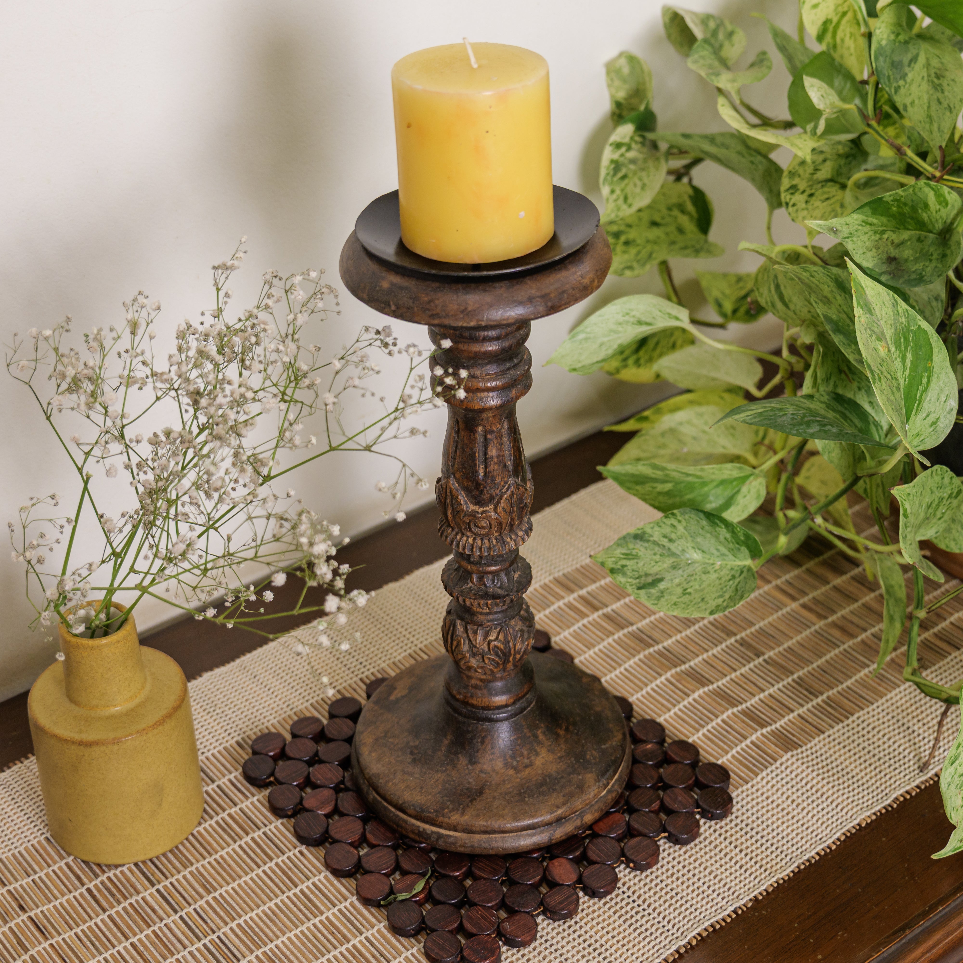 Elegant Vintage Candle Stand - Brown