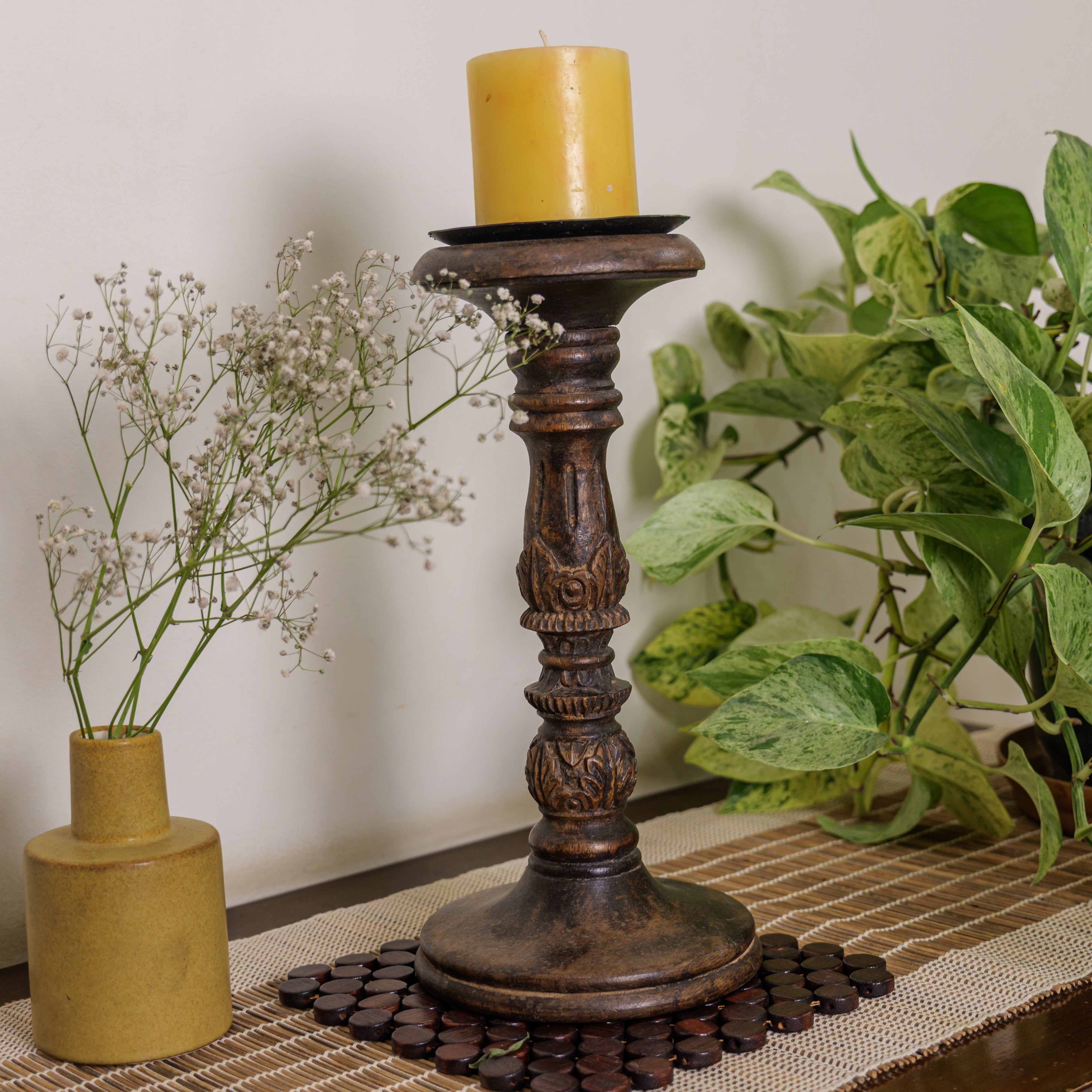 Elegant Vintage Candle Stand - Brown