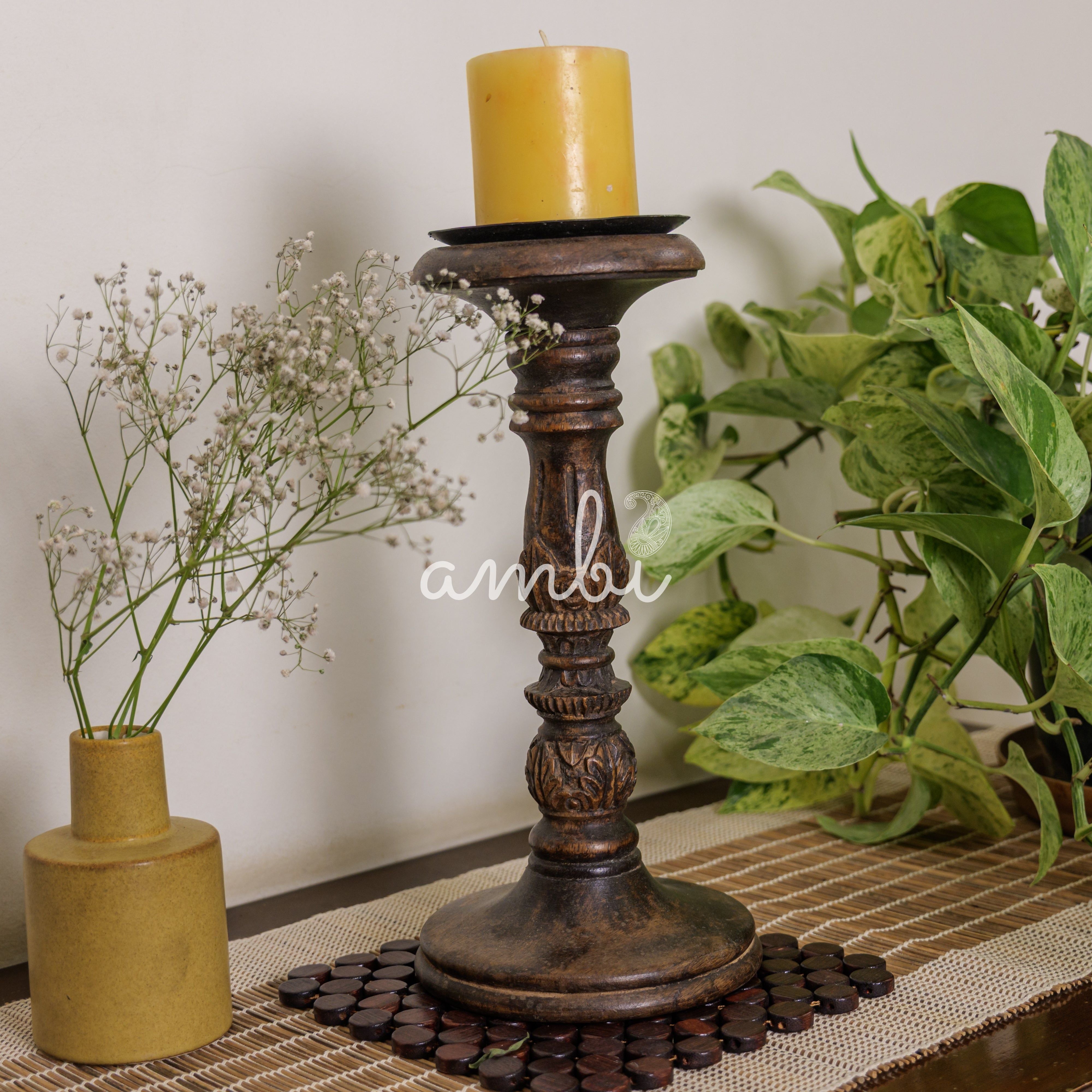 Elegant Vintage Candle Stand - Brown