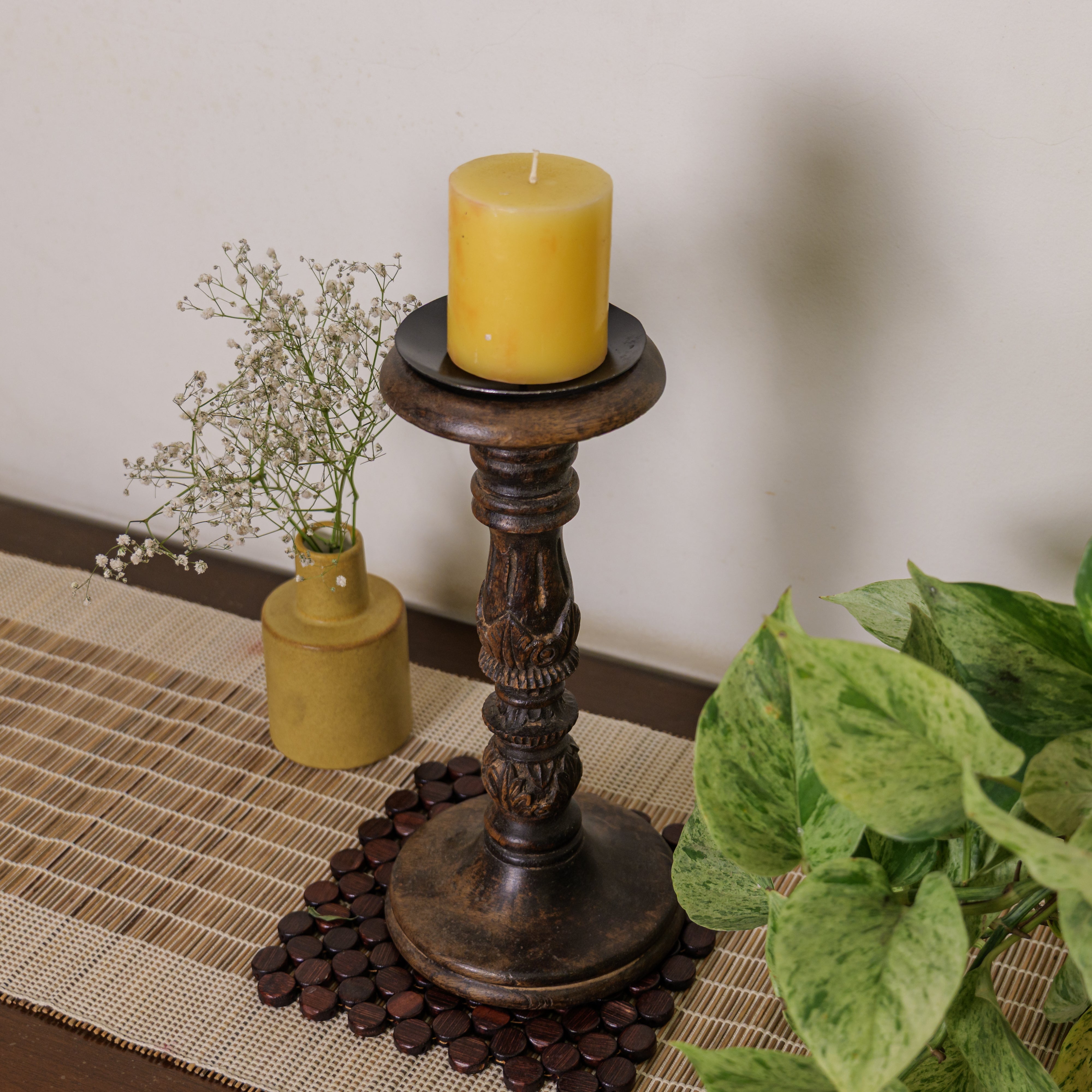 Elegant Vintage Candle Stand - Brown
