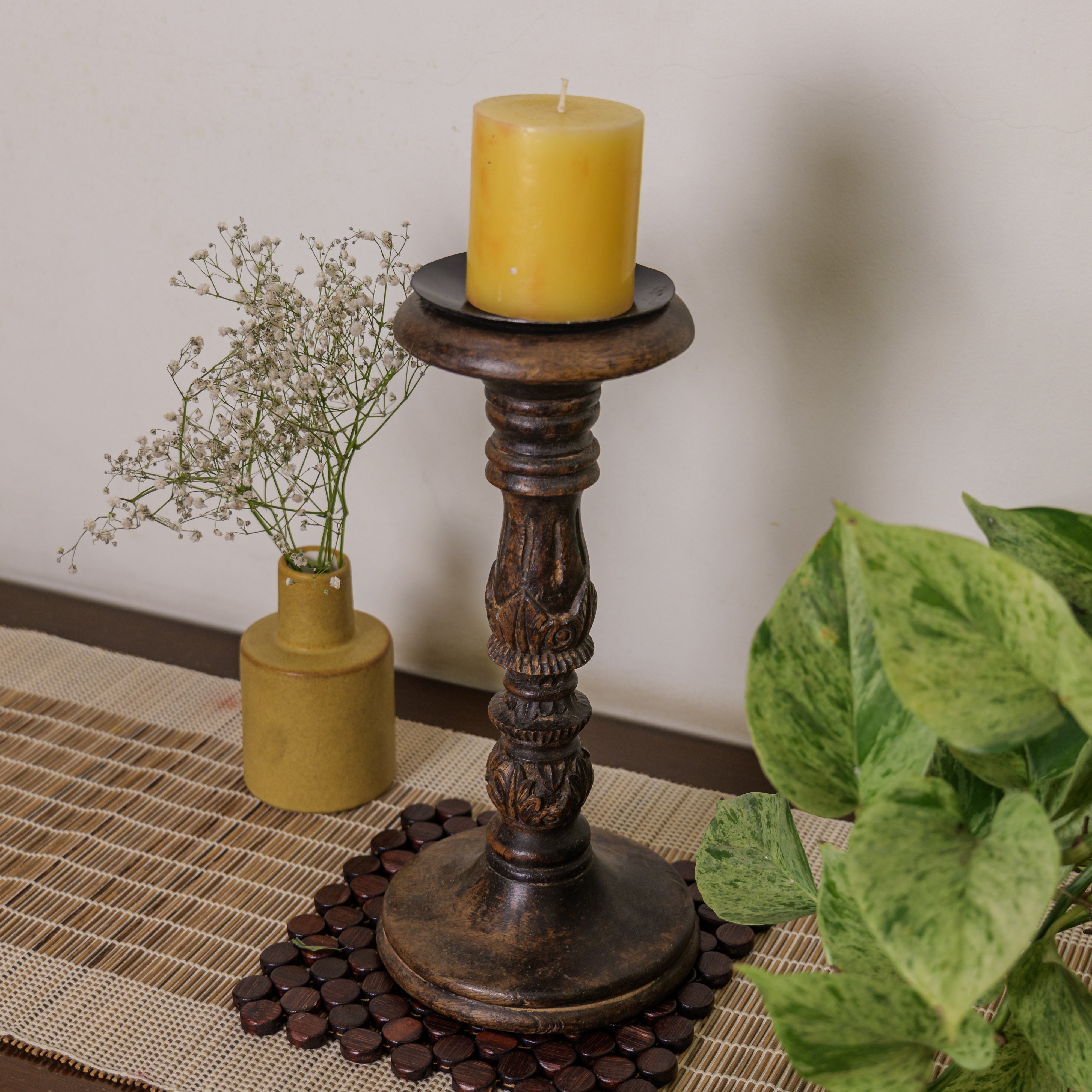 Elegant Vintage Candle Stand - Brown