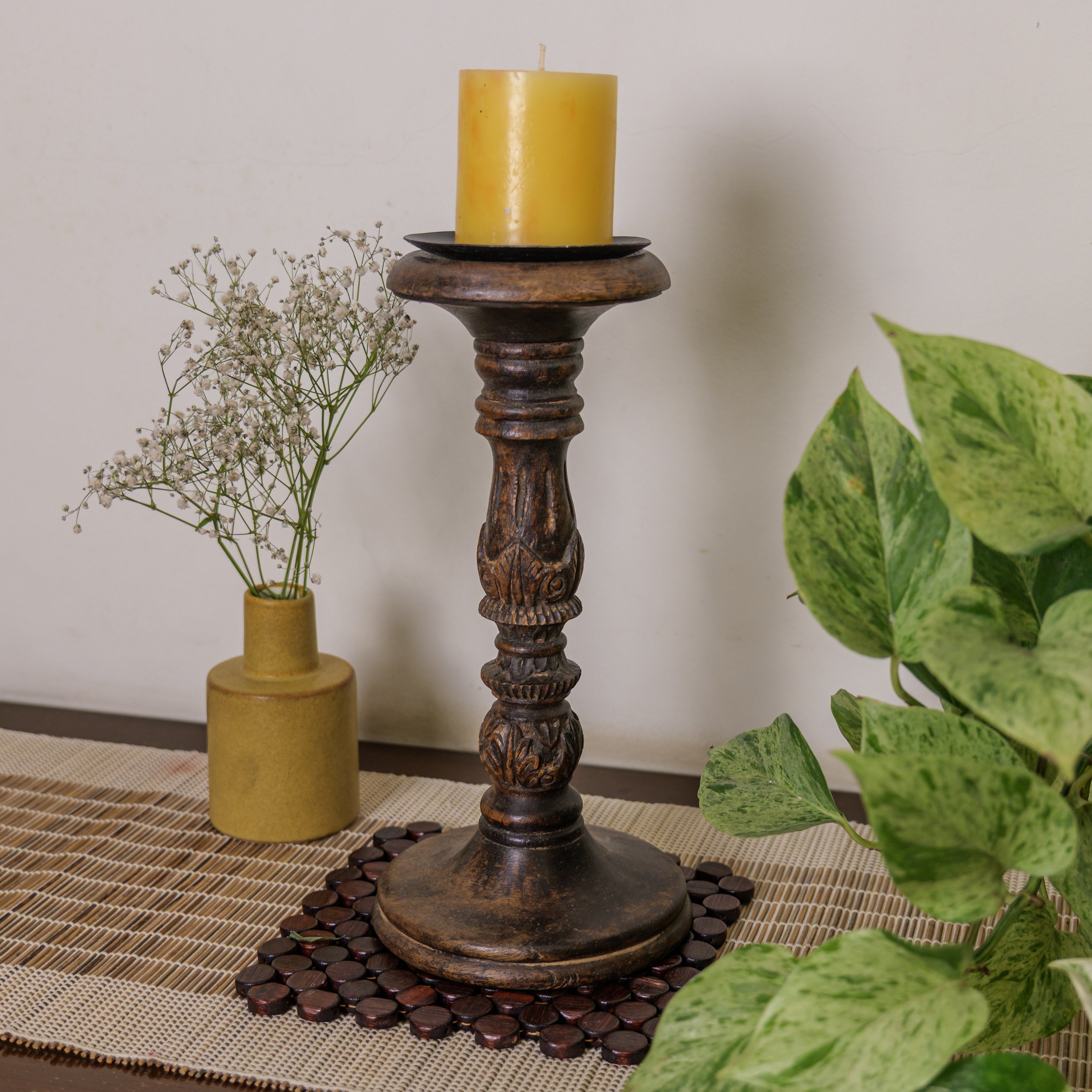 Elegant Vintage Candle Stand - Brown