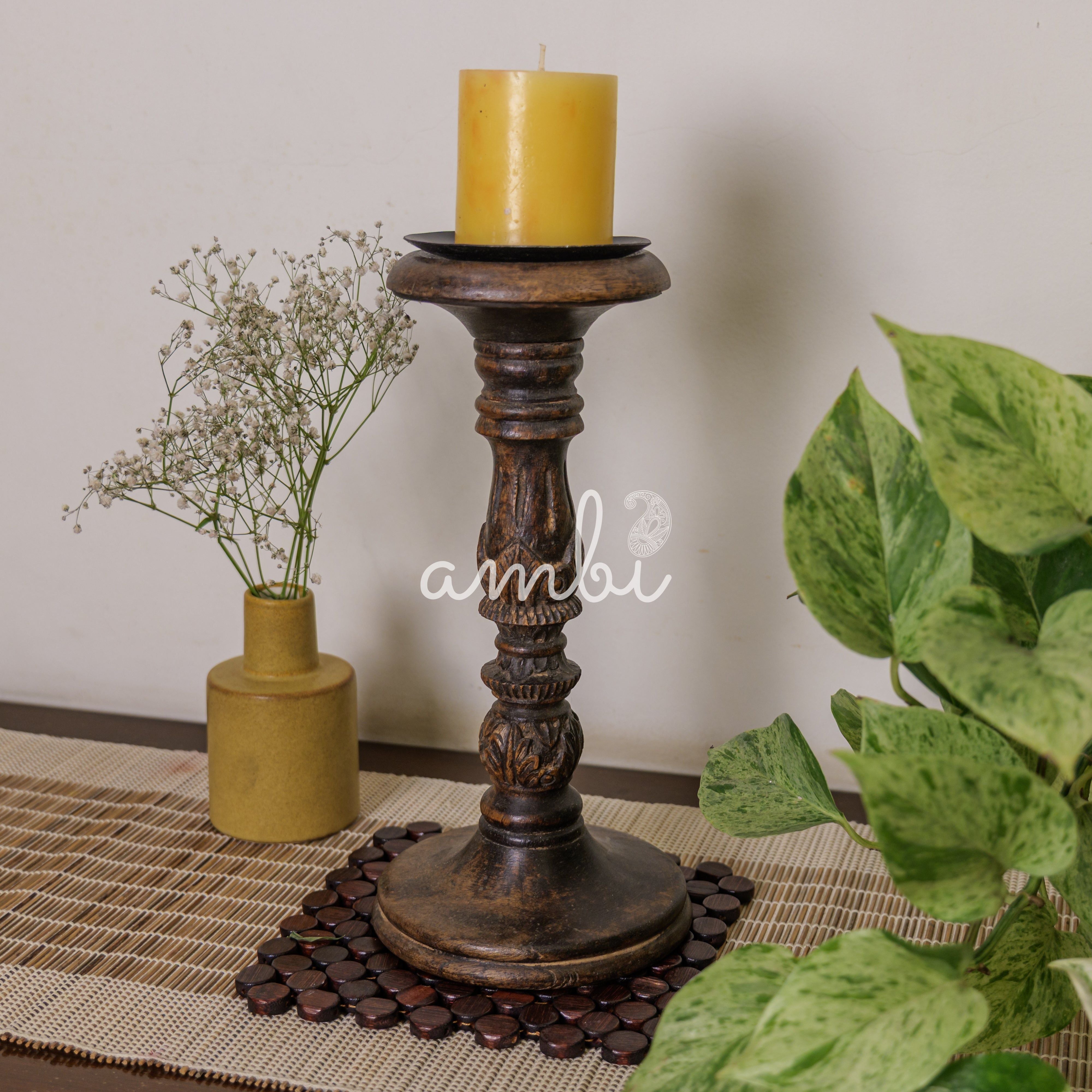 Elegant Vintage Candle Stand - Brown
