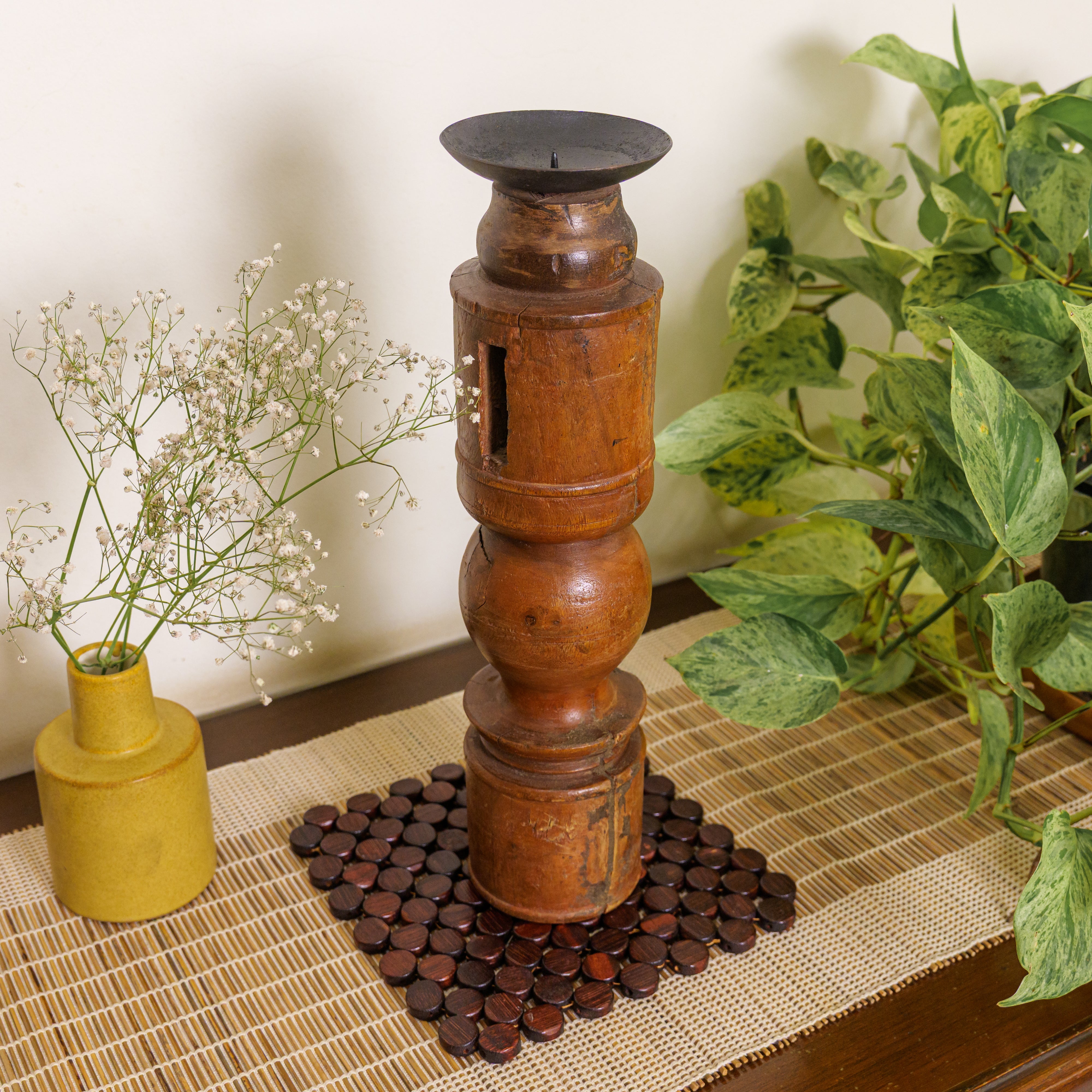 Vintage Candle Stand - 'Charpai' Leg