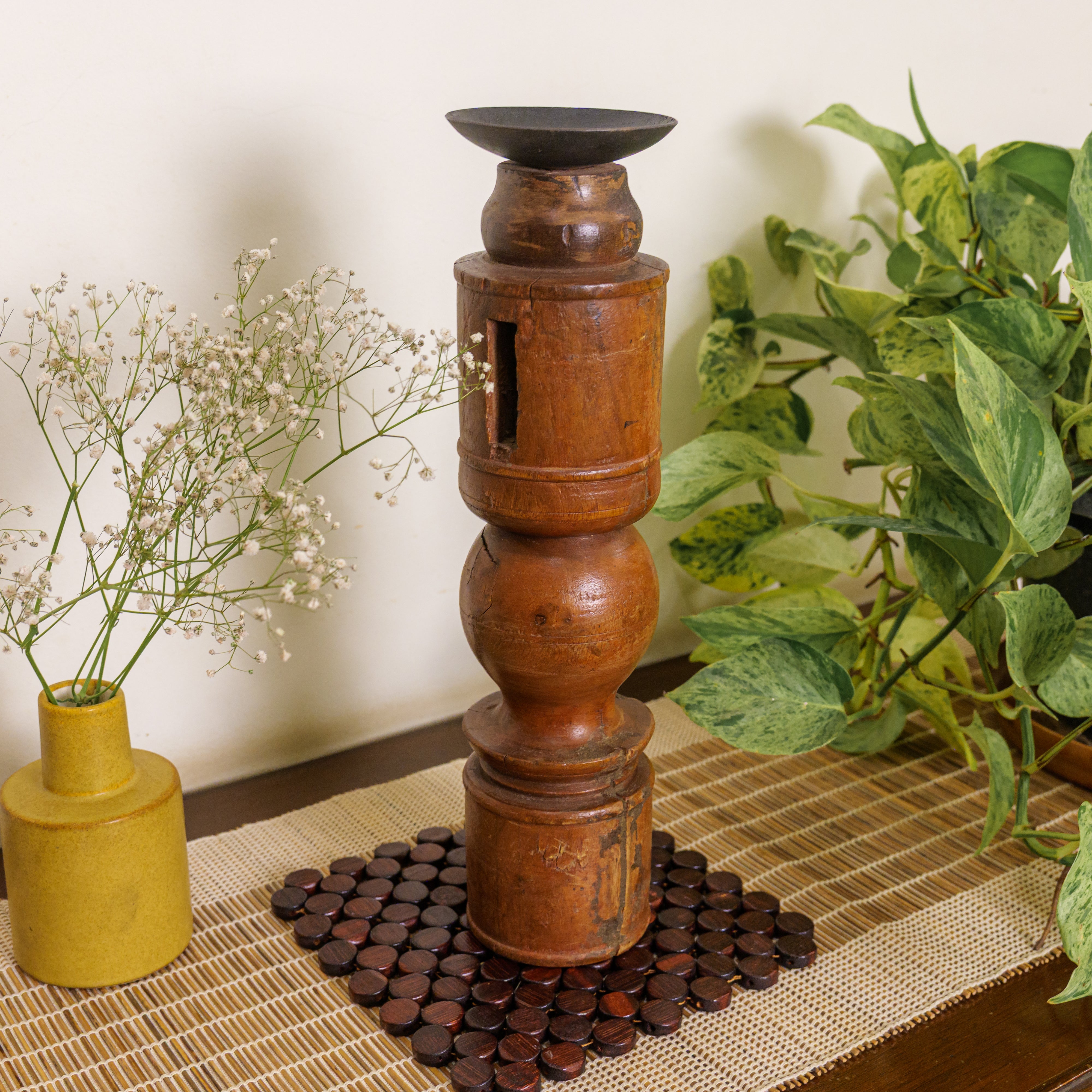Vintage Candle Stand - 'Charpai' Leg
