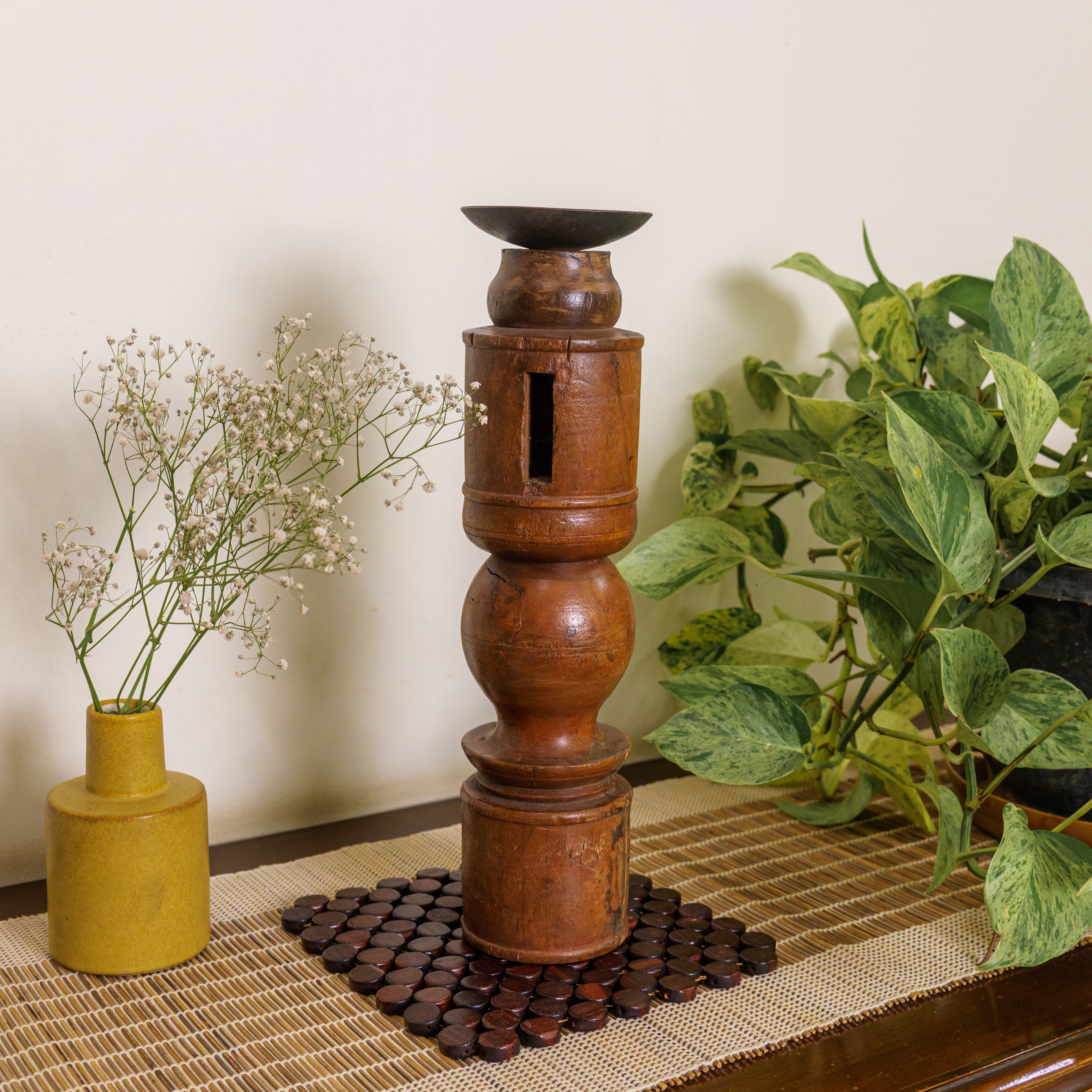 Vintage Candle Stand - 'Charpai' Leg