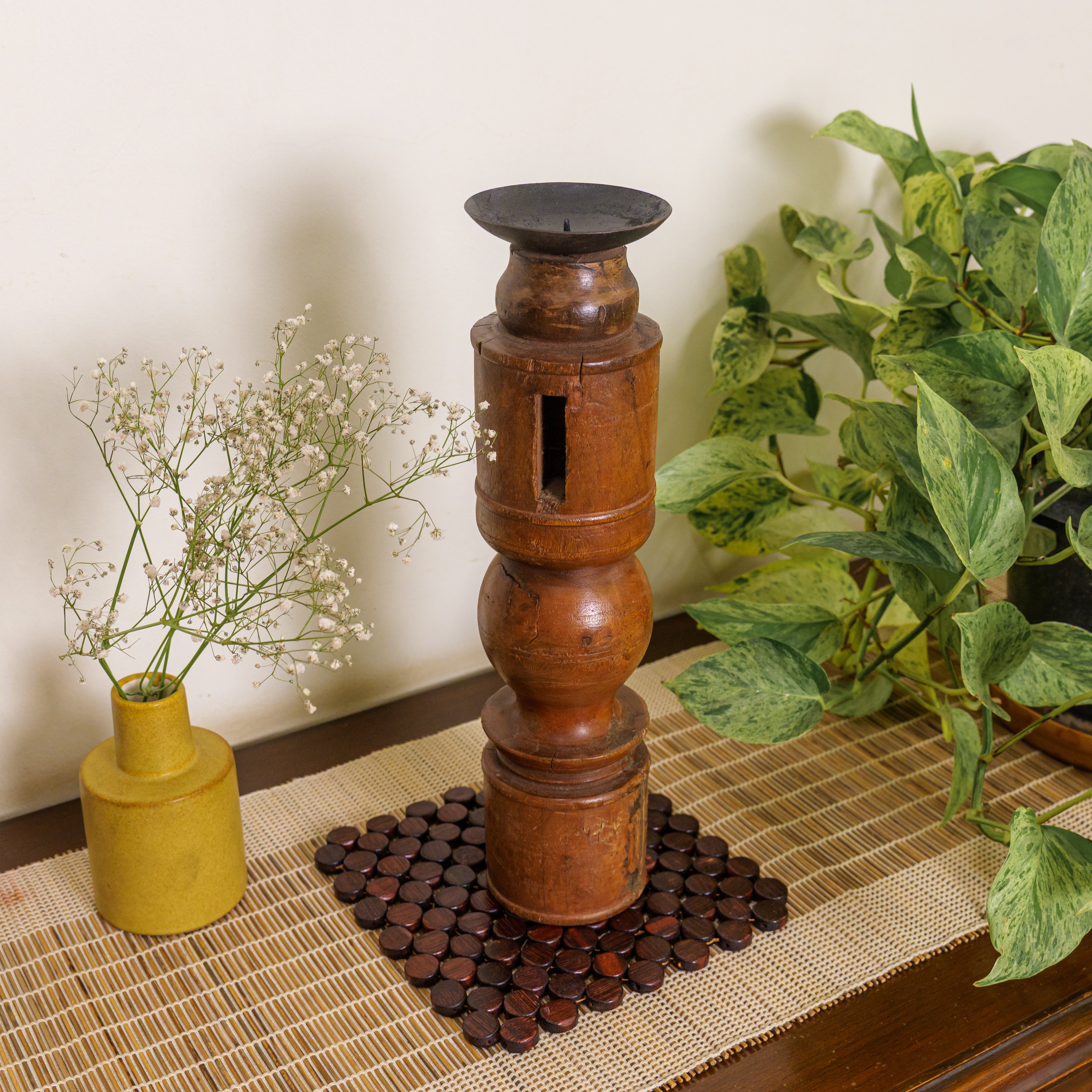 Vintage Candle Stand - 'Charpai' Leg