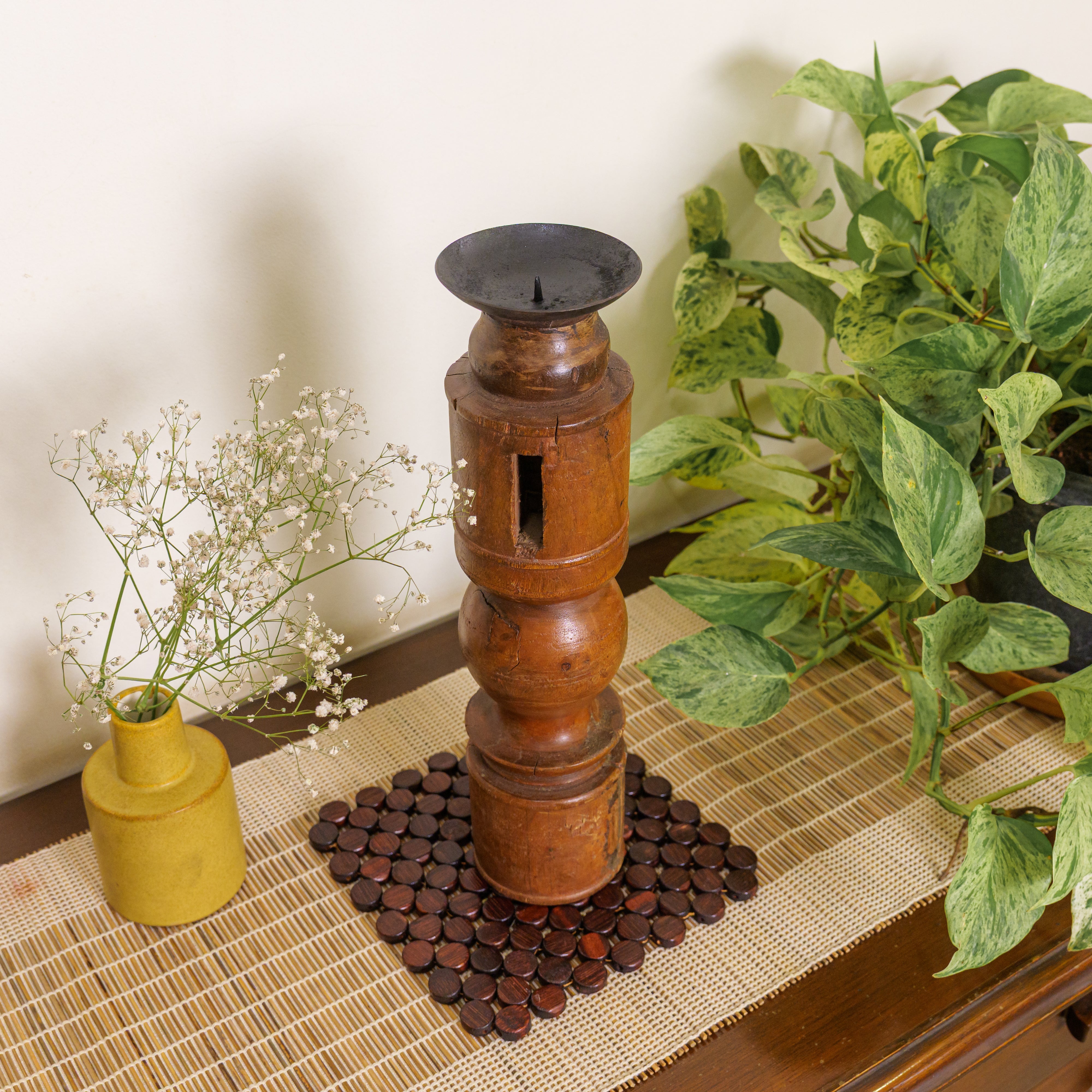 Vintage Candle Stand - 'Charpai' Leg