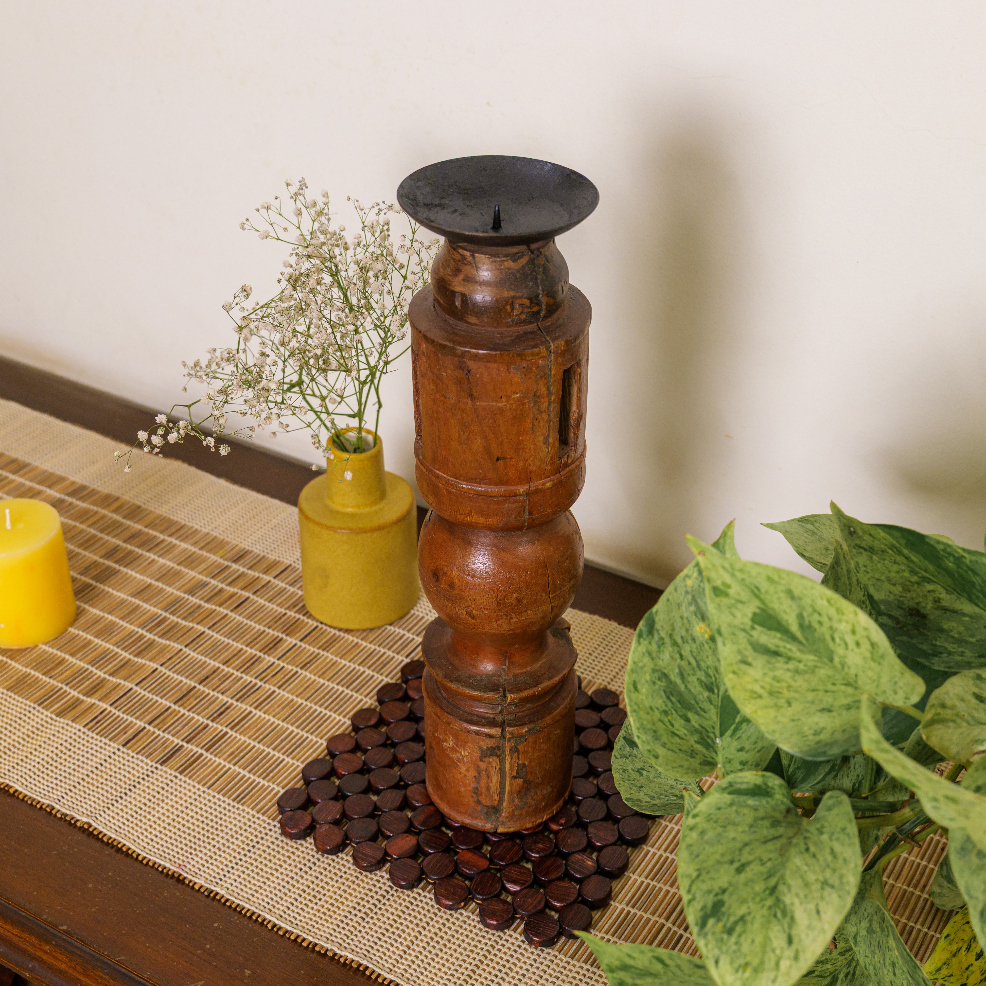 Vintage Candle Stand - 'Charpai' Leg